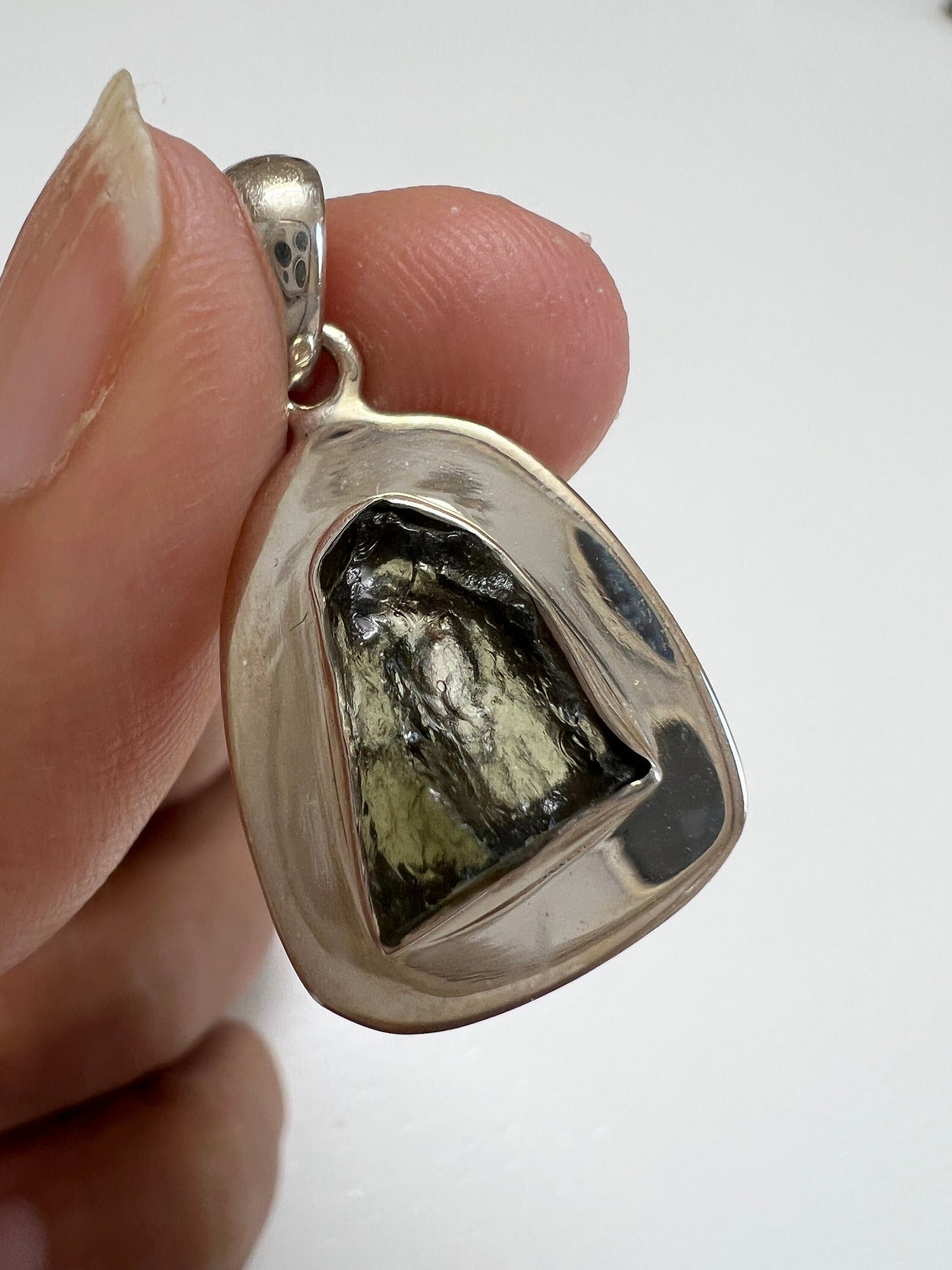 Real Moldavite pendant, moldavite silver pendant, raw moldavite pendant - 3.63 grams