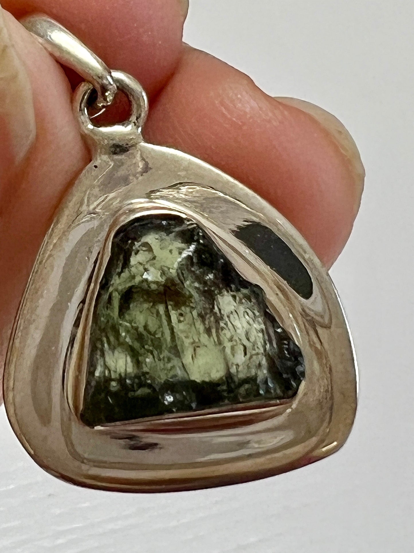 Genuine Moldavite Pendant in sterling silver, raw moldavite pendant - 3.66grams