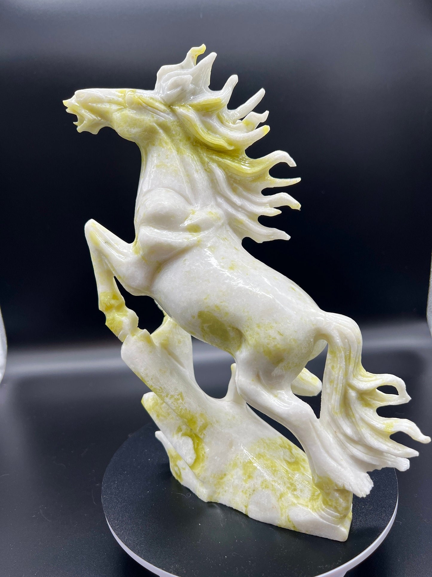 Large Hand Carved Lantian Jade Horse Carving, Unique Jade Carved Stallion, lucky jade horse carving