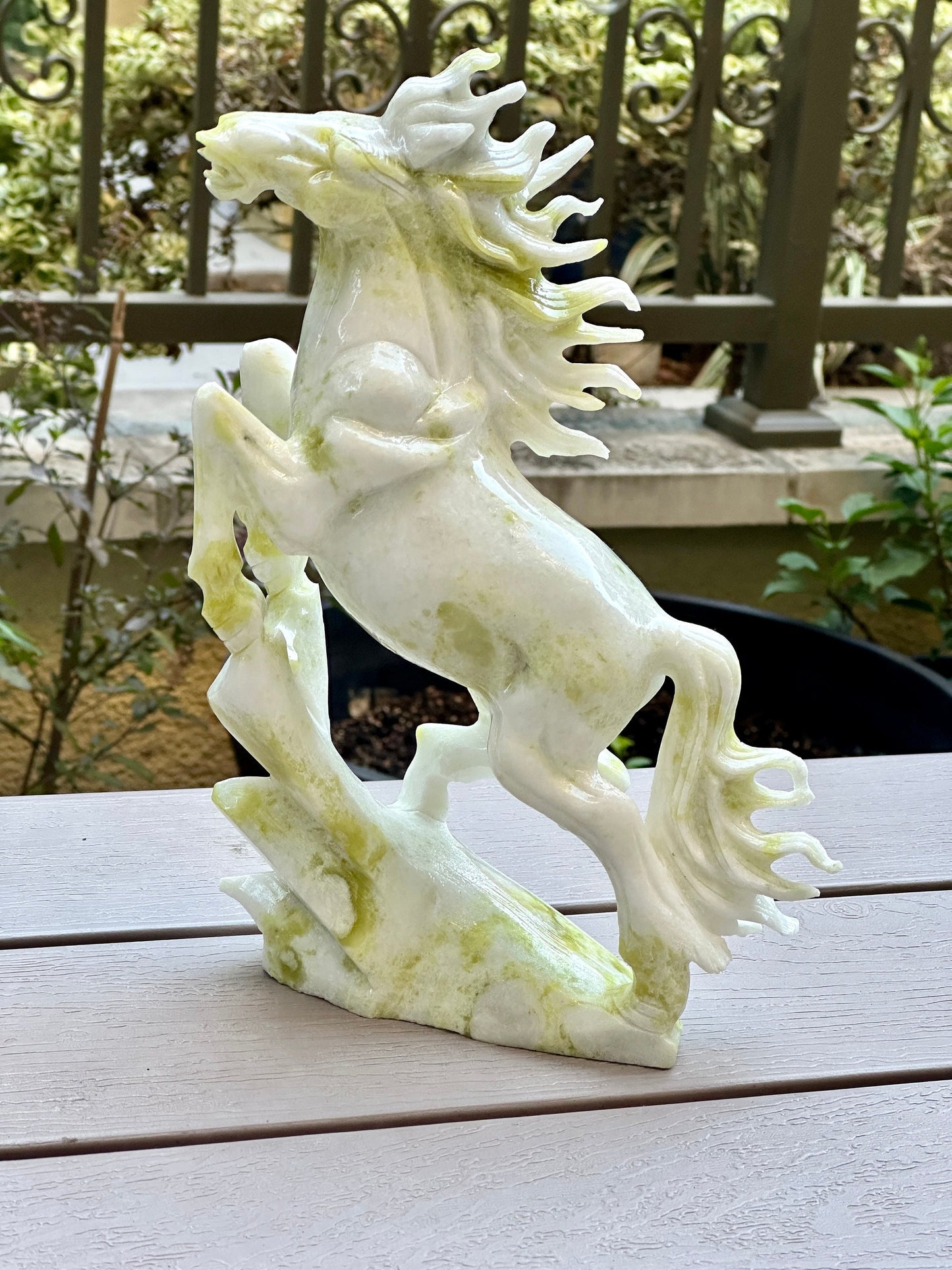 Large Hand Carved Lantian Jade Horse Carving, Unique Jade Carved Stallion, lucky jade horse carving