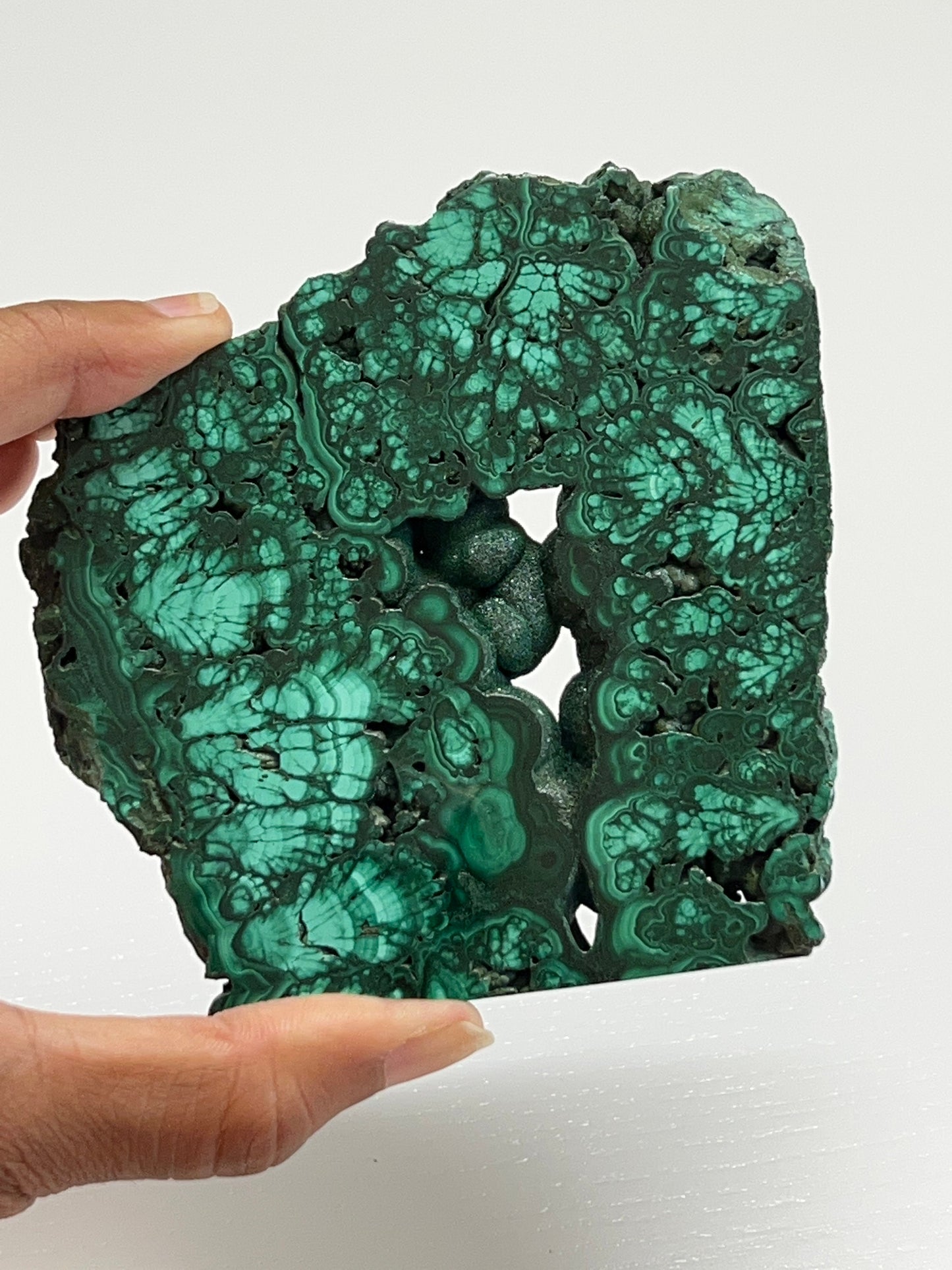 Malachite Slab with Shiny druzy pocket.