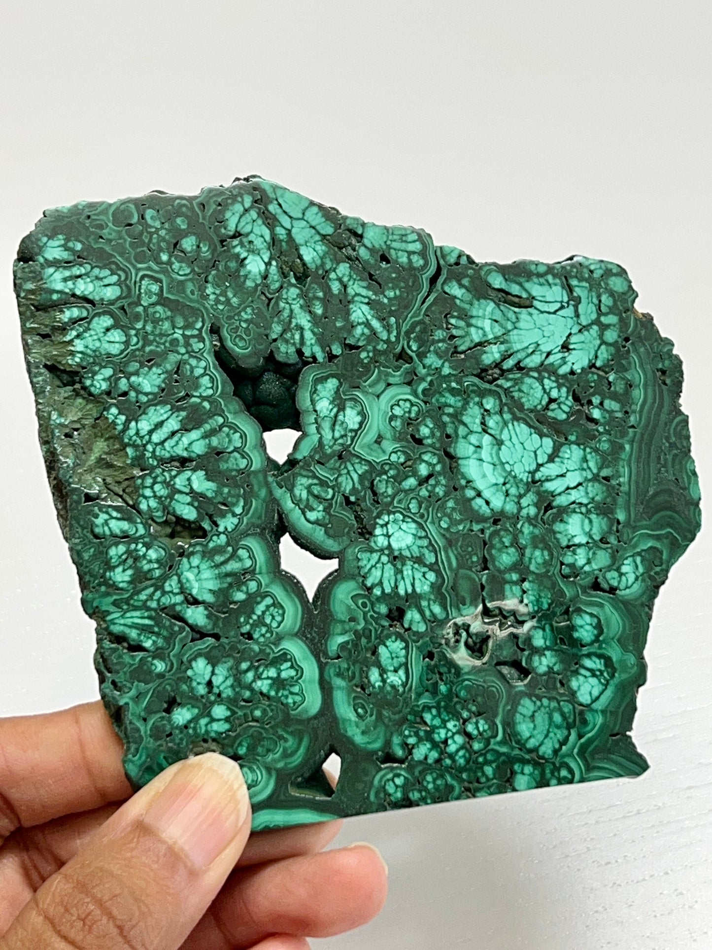 Malachite Slab with Shiny druzy pocket.