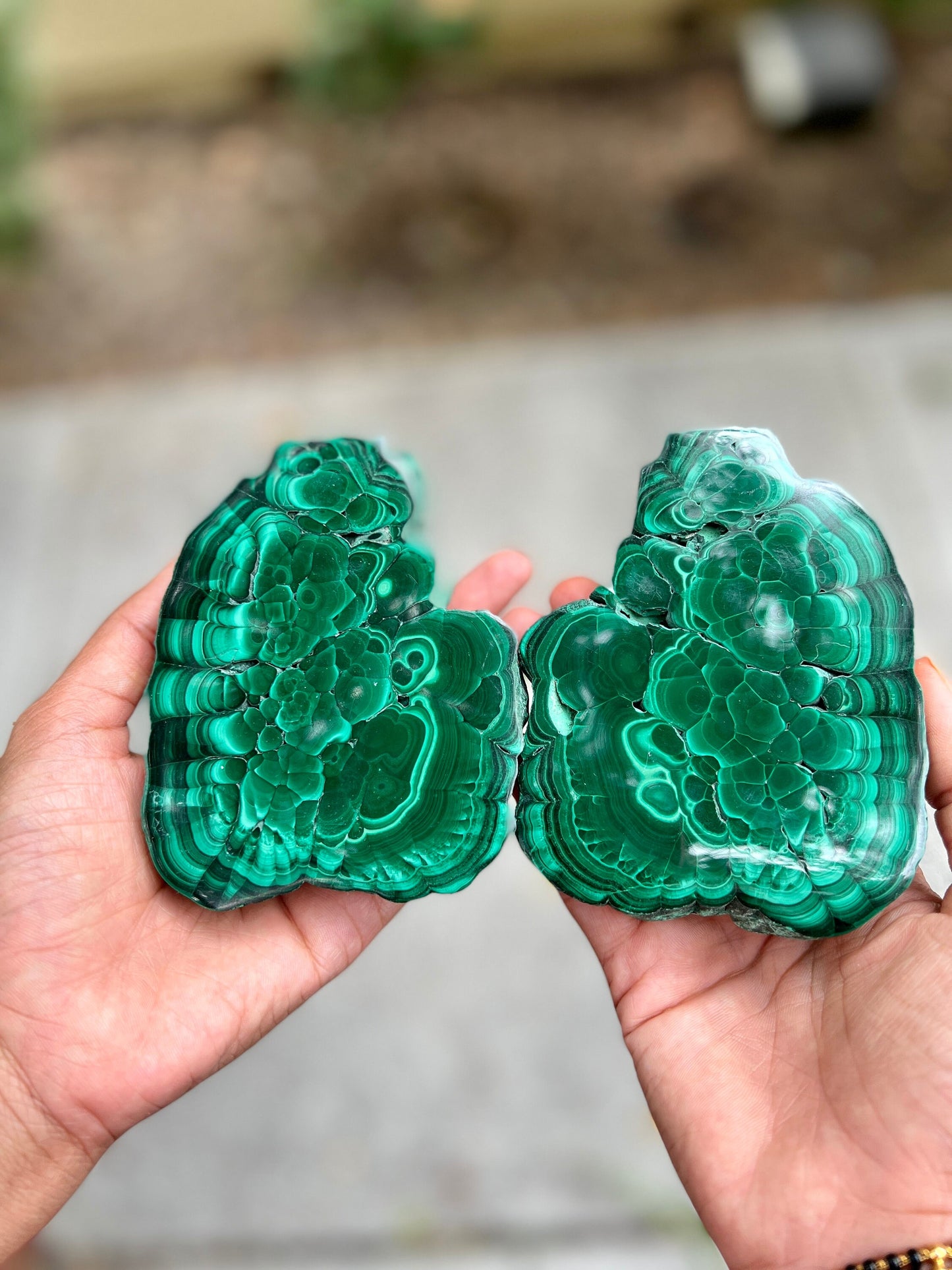 Large Malachite freeform pair| A pair of Free Form Malachite | Malachite Slab pair