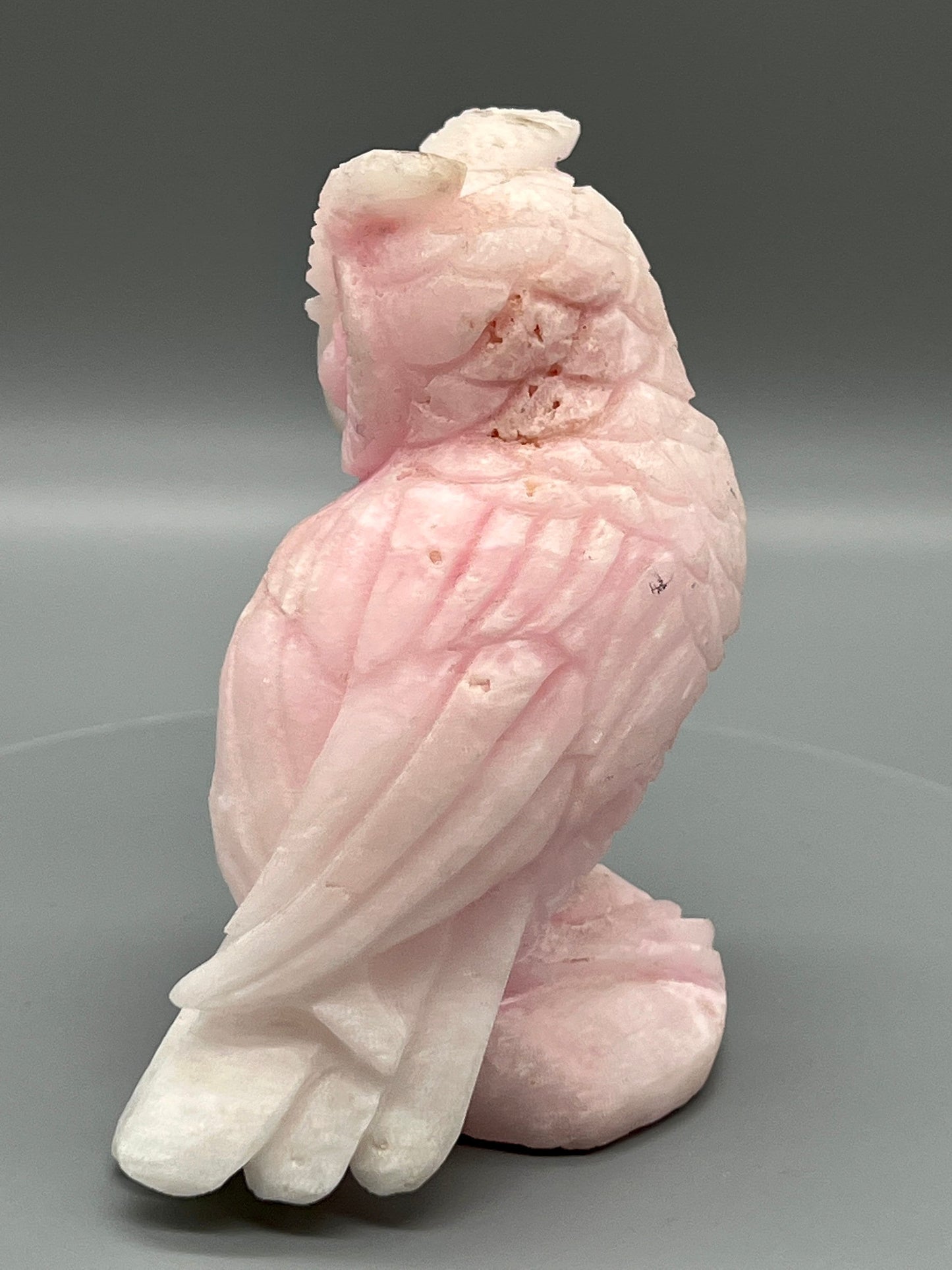 Pink Opal Owl carving | Pink Aragonite owl | Natural Carved and Polished Stone Owl | Metaphysical Witchy Animal Home Decor