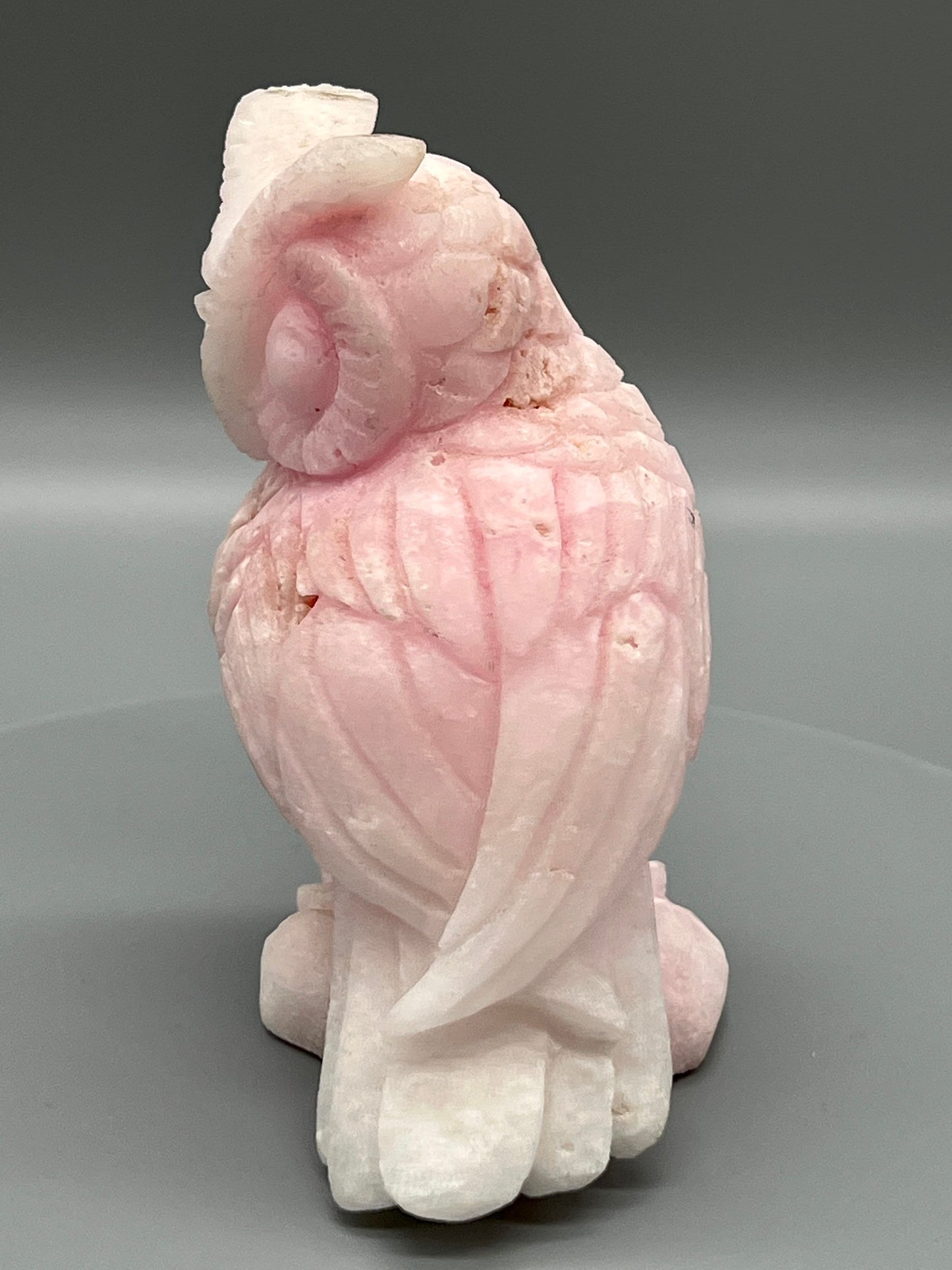 Pink Opal Owl carving | Pink Aragonite owl | Natural Carved and Polished Stone Owl | Metaphysical Witchy Animal Home Decor