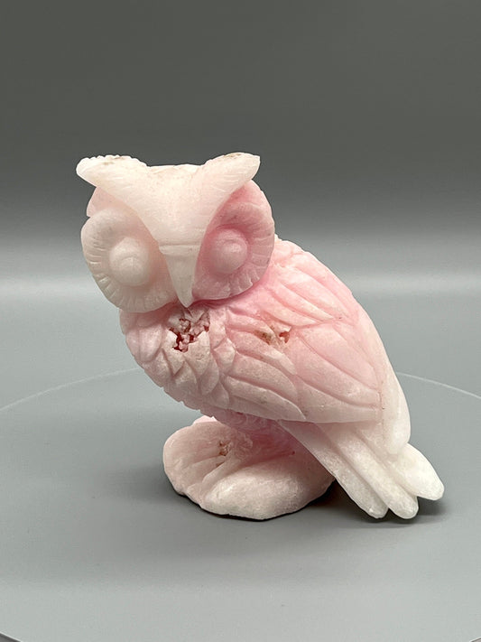 Pink Opal Owl carving | Pink Aragonite owl | Natural Carved and Polished Stone Owl | Metaphysical Witchy Animal Home Decor