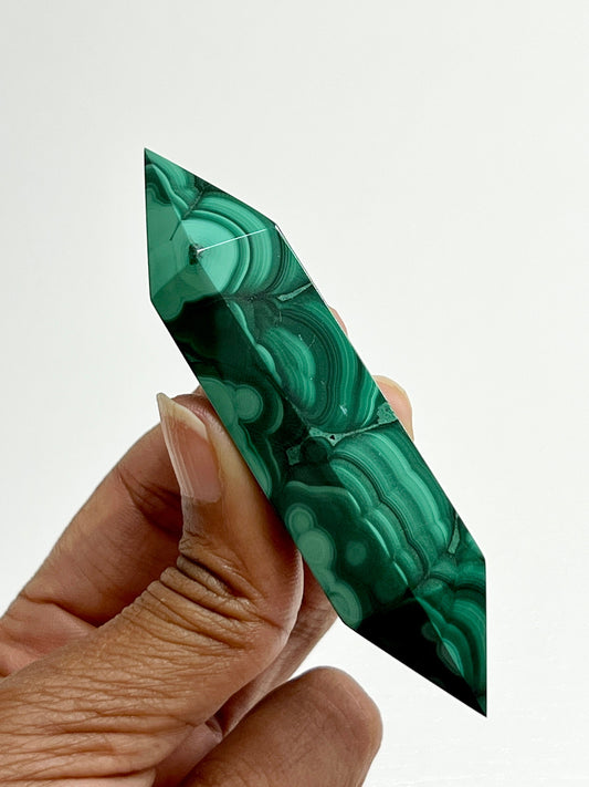 Natural Malachite DT Wand with beautiful patterns and green color, Healing Crystals, Malachite wand