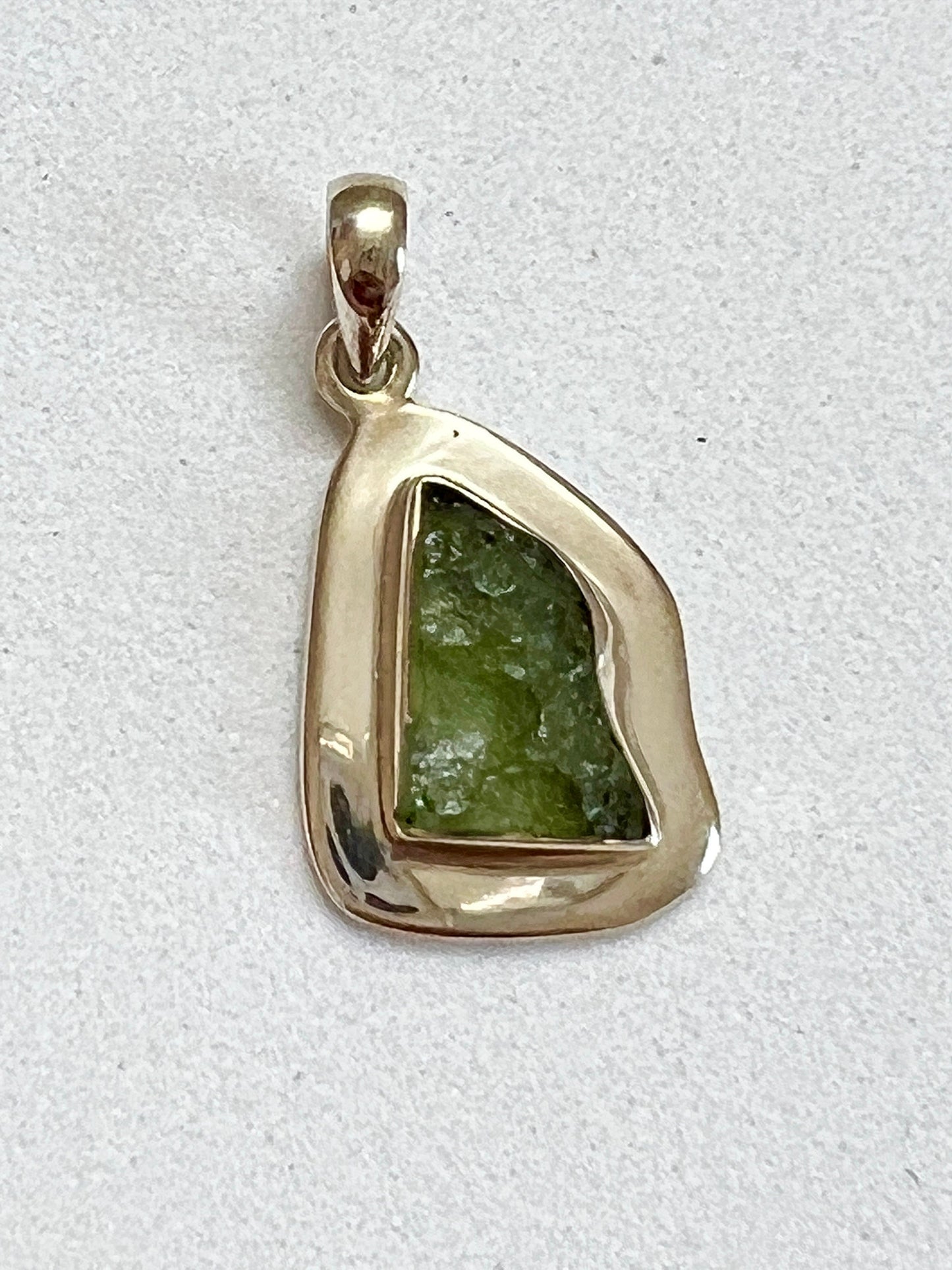 Authentic Moldavite Pendant, Moldavite sterling silver pendant, raw Moldavite pendant / tektite / Moldavite from Czech Republic