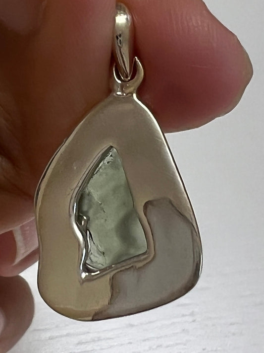 Authentic Moldavite Pendant, Moldavite sterling silver pendant, raw Moldavite pendant / tektite / Moldavite from Czech Republic