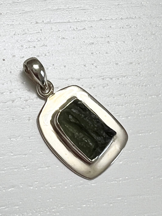 Authentic Moldavite Pendant, Raw Moldavite silver pendant - 4.34 grams