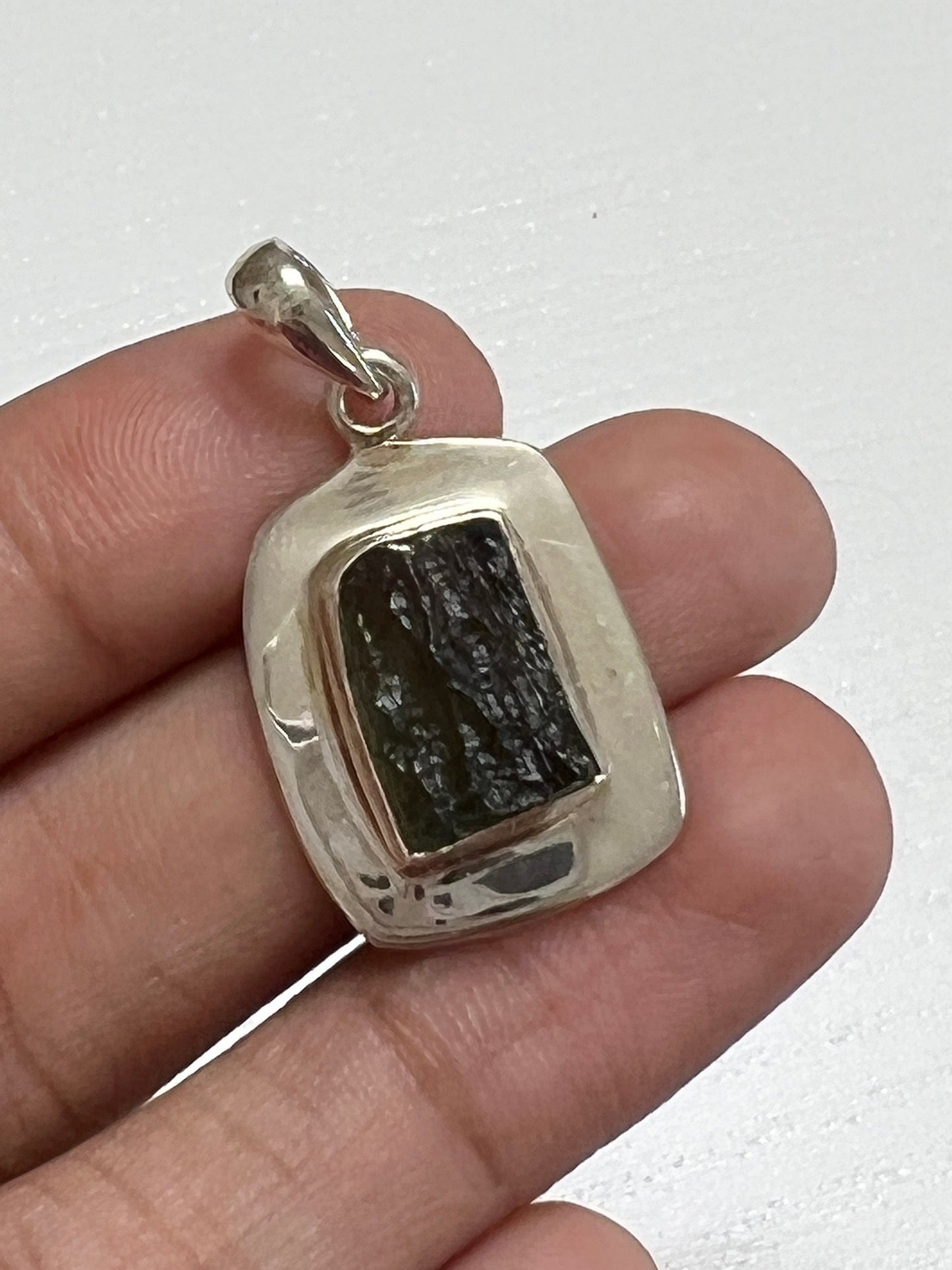 Authentic Moldavite Pendant, Raw Moldavite silver pendant - 4.34 grams