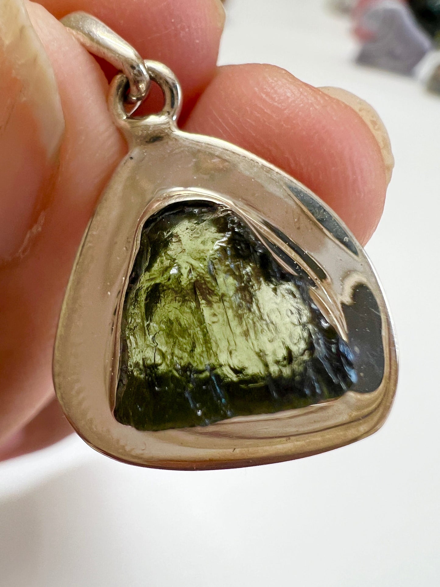 Genuine Moldavite Pendant in sterling silver, raw moldavite pendant - 3.66grams