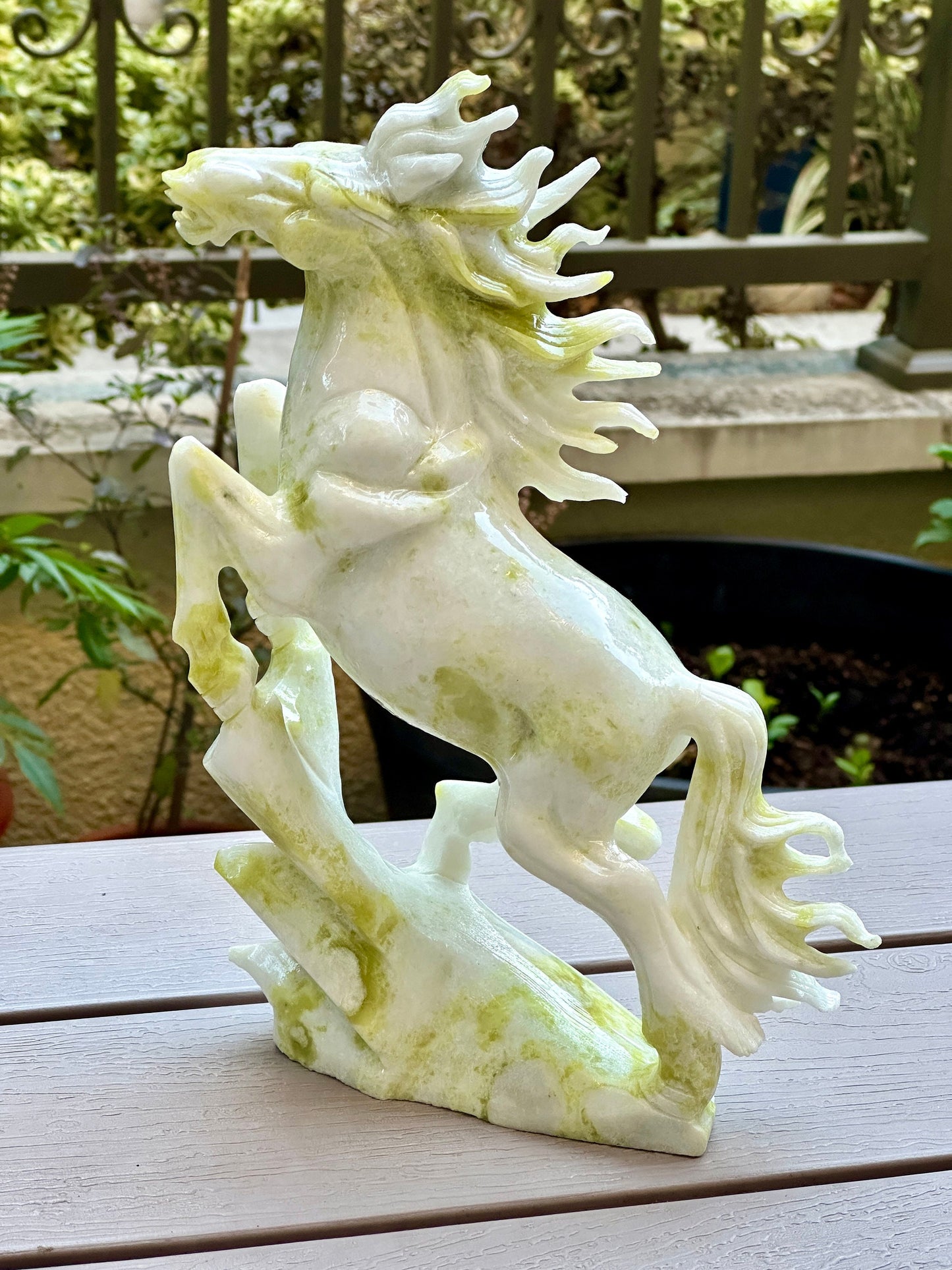 Large Hand Carved Lantian Jade Horse Carving, Unique Jade Carved Stallion, lucky jade horse carving