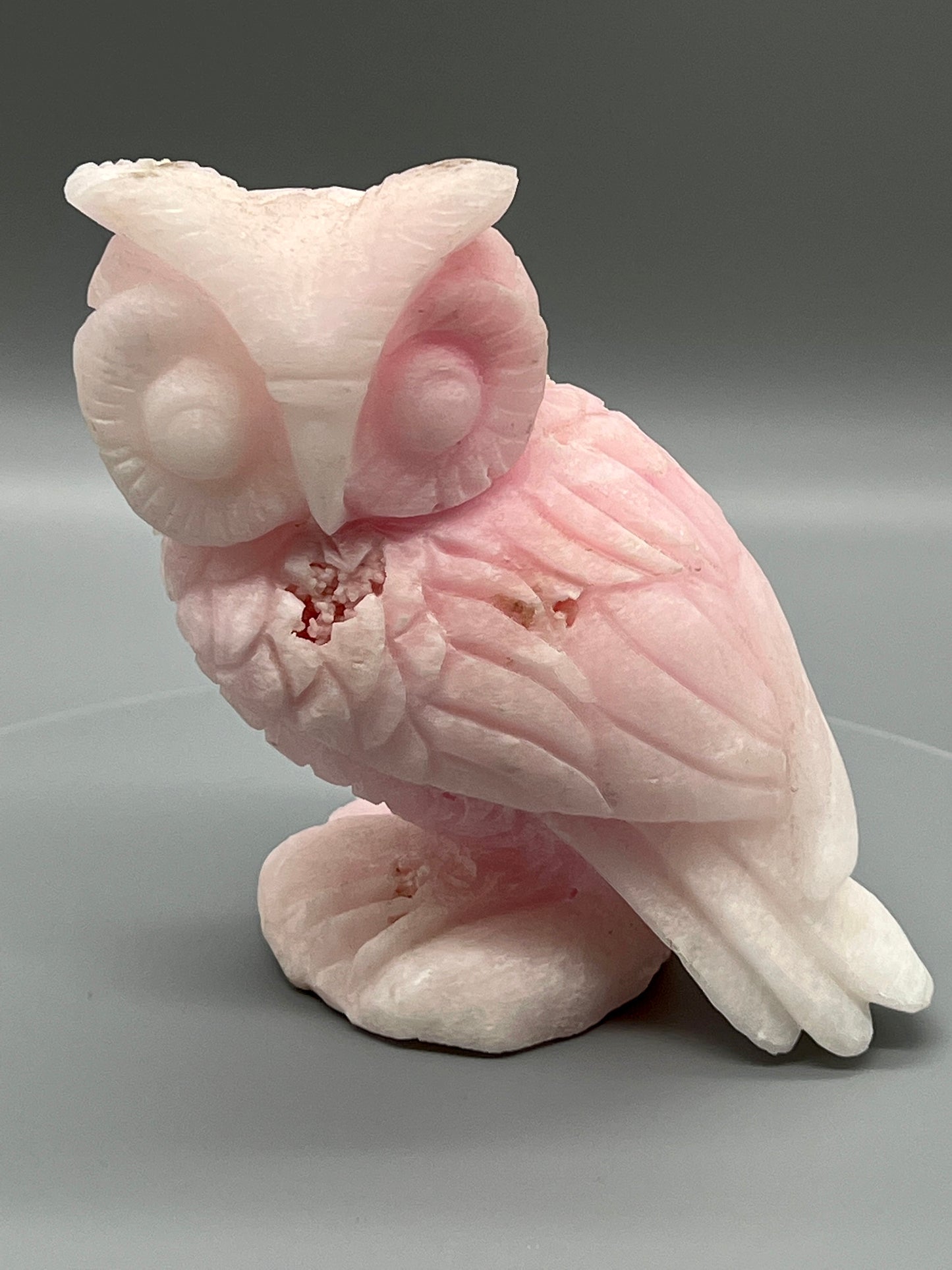 Pink Opal Owl carving | Pink Aragonite owl | Natural Carved and Polished Stone Owl | Metaphysical Witchy Animal Home Decor