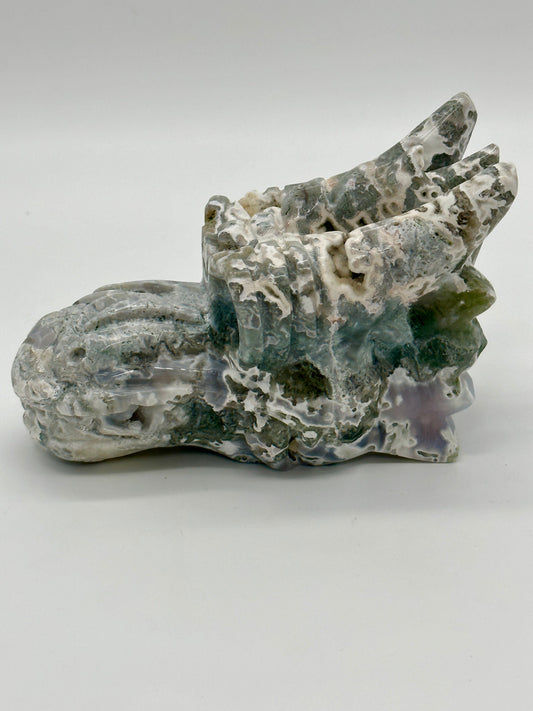 Beautiful Large Moss Agate Dragon head Skull