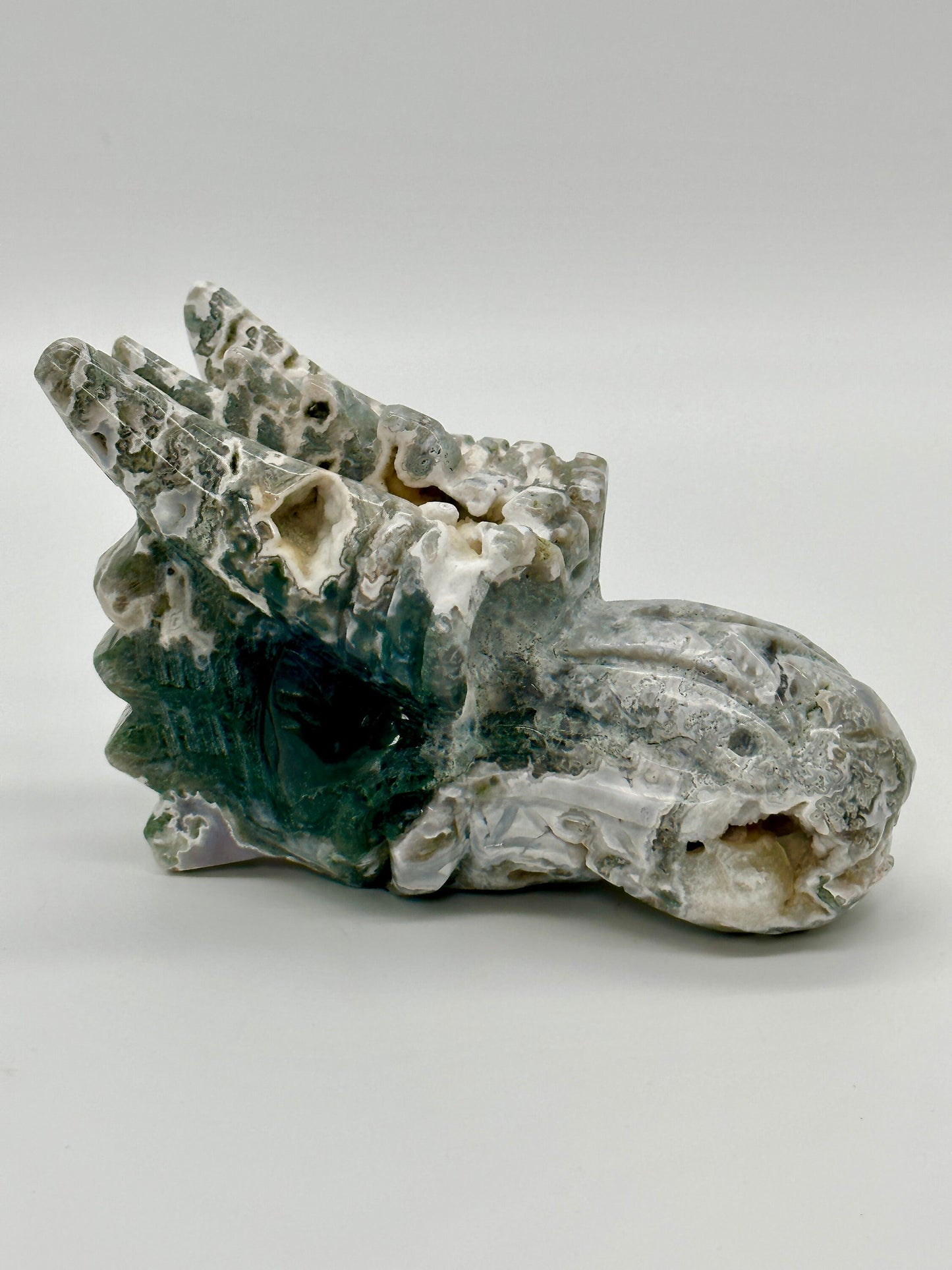 Beautiful Large Moss Agate Dragon head Skull