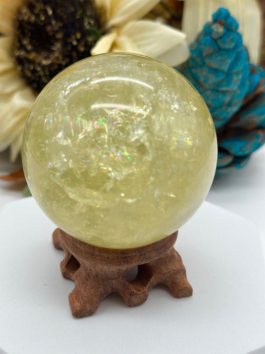 Natural Citrine Sphere with rainbows, Citrine crystal sphere from Brazil