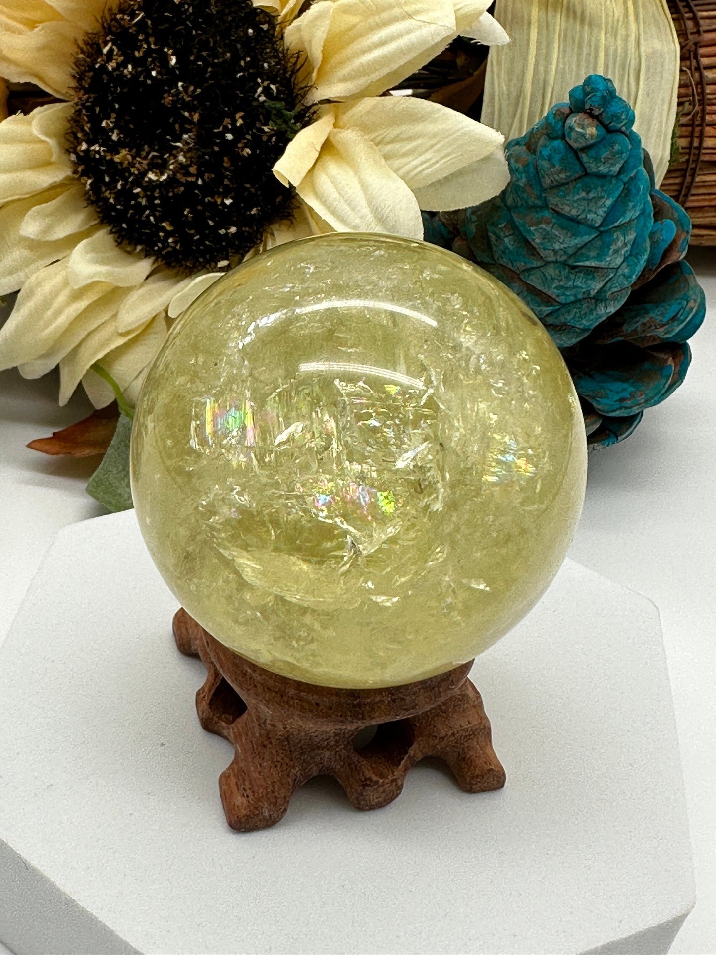 Natural Citrine Sphere with rainbows, Citrine crystal sphere from Brazil