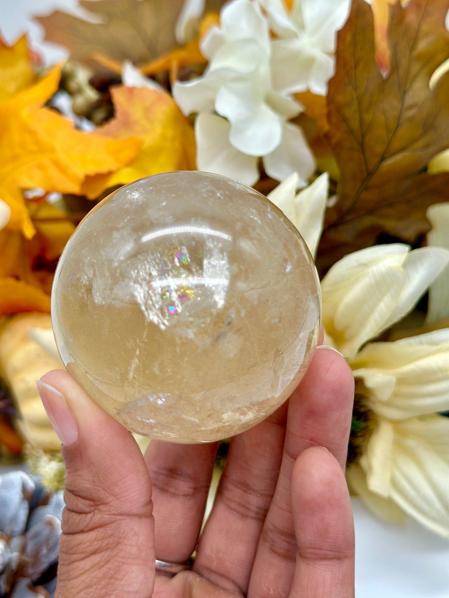 Natural Citrine Sphere with rainbow from brazil