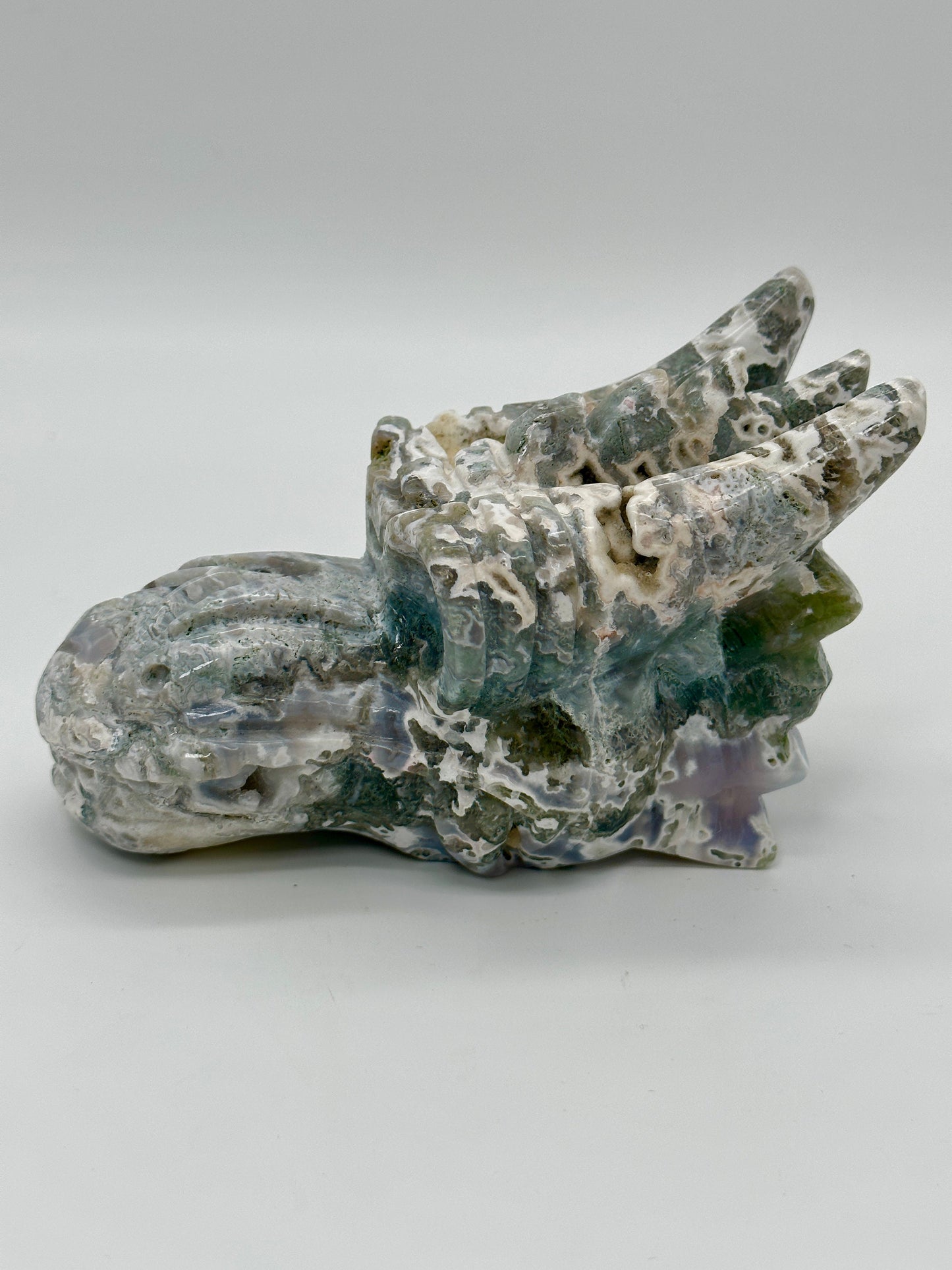 Beautiful Large Moss Agate Dragon head Skull