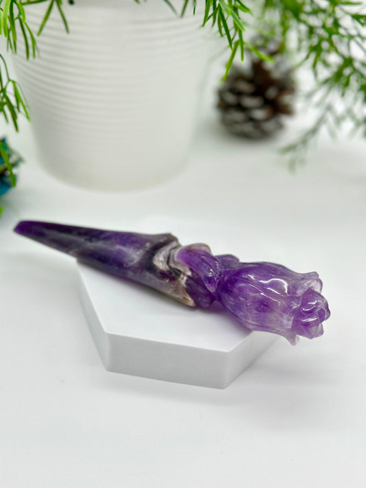 Amethyst Rose wand hand-carved from Bahia, Amethyst Root Generator Amethyst Wand, Amethyst Wand, amethyst scepter, Perfect gift