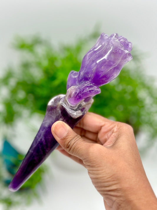 Amethyst Rose wand hand-carved from Bahia, Amethyst Root Generator Amethyst Wand, Amethyst Wand, amethyst scepter, Perfect gift