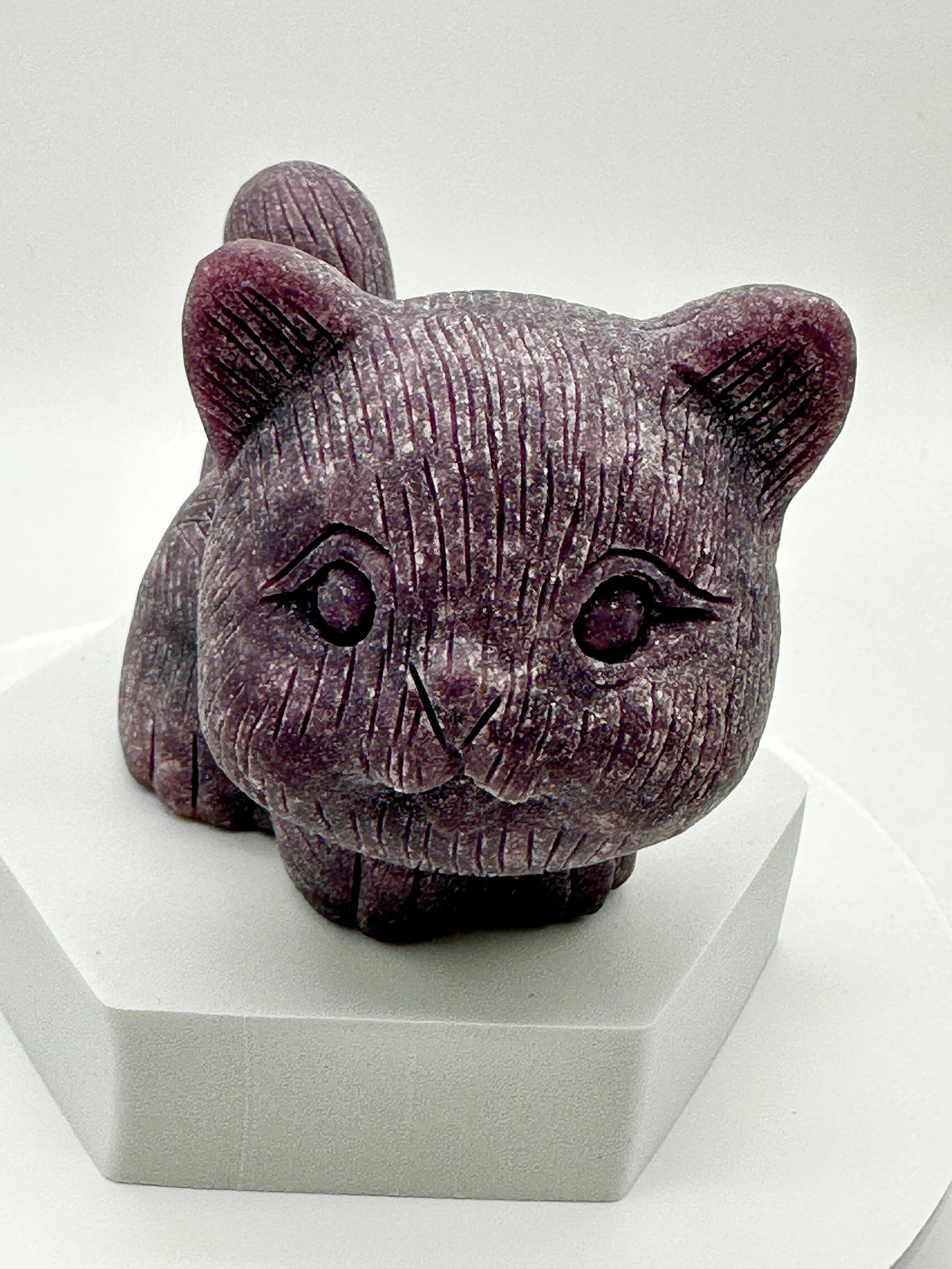 Chubby large Lepidolite Cat Carving, Natural Lepidolite CatHand Carved Lepidolite Cat,Reiki Healing, Crystal CatChristmas gift