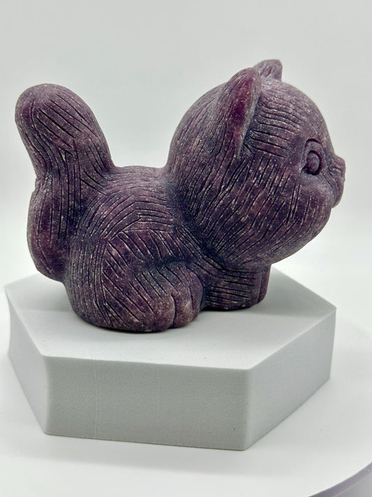 Chubby large Lepidolite Cat Carving, Natural Lepidolite CatHand Carved Lepidolite Cat,Reiki Healing, Crystal CatChristmas gift