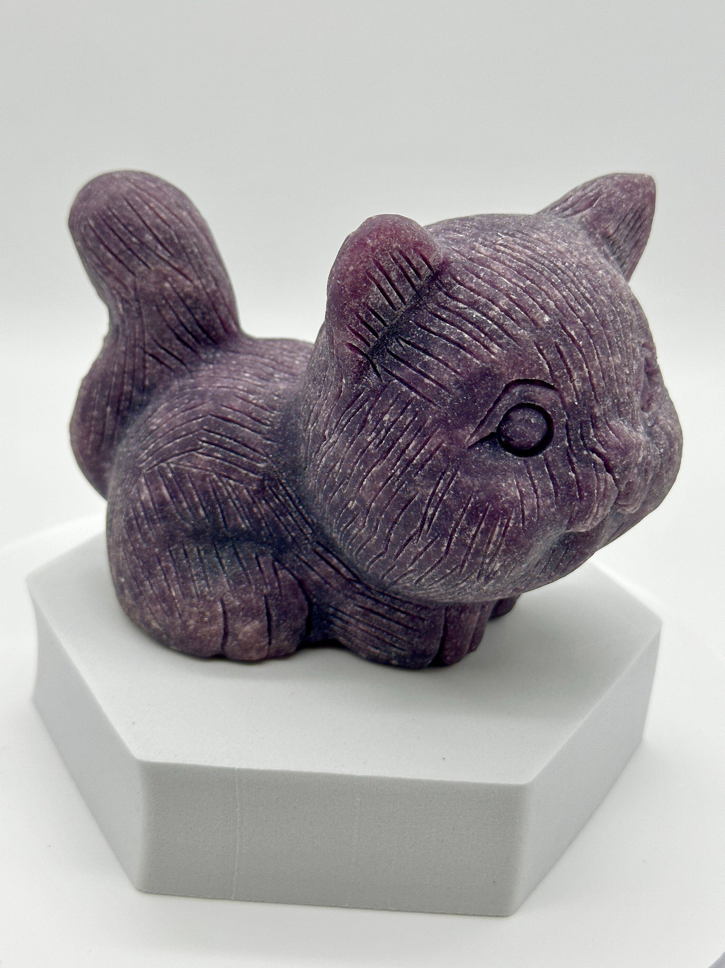 Chubby large Lepidolite Cat Carving, Natural Lepidolite CatHand Carved Lepidolite Cat,Reiki Healing, Crystal CatChristmas gift