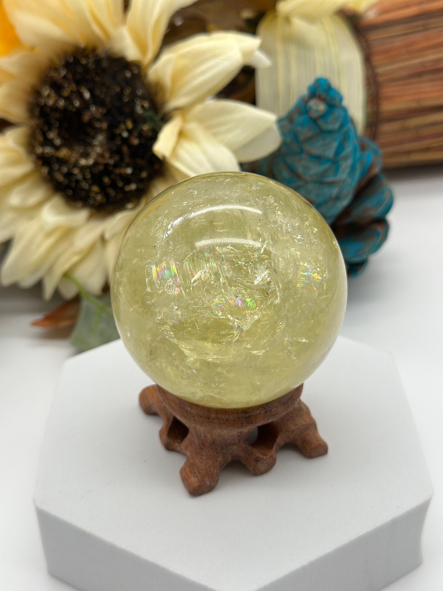 Natural Citrine Sphere with rainbows, Citrine crystal sphere from Brazil