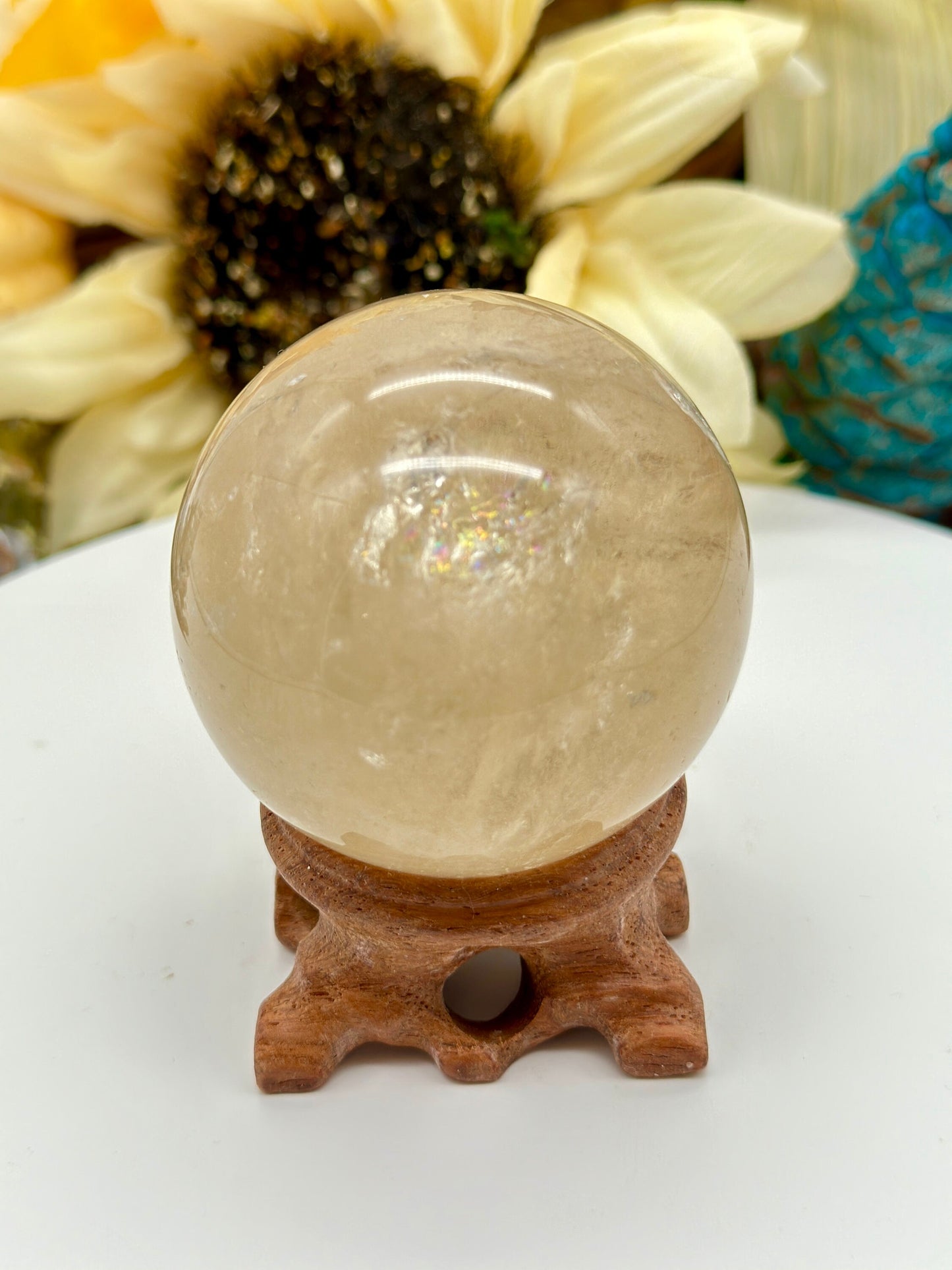 Natural Citrine Sphere with rainbow from brazil