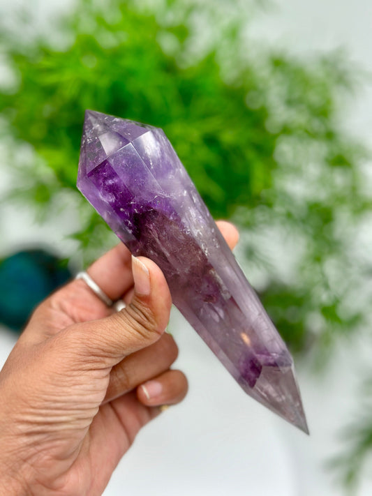 Grade AAA Amethyst Vogel Wand with Phantoms, Double Terminated Quartz,Amplified Crystal Healing