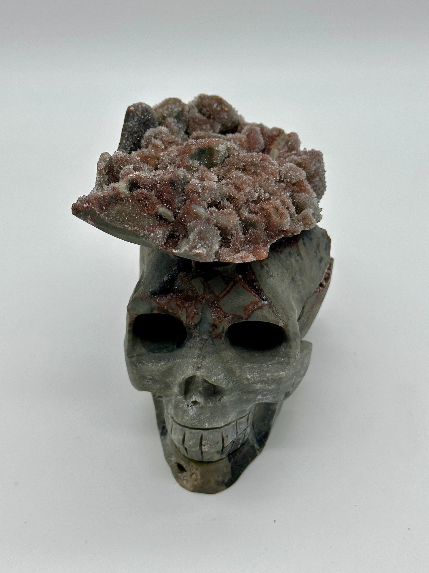 Druzy Large Red Sphalerite Skull Carving, Crystal skull, Large Hand Carved 6" Reiki, Chakra Stone