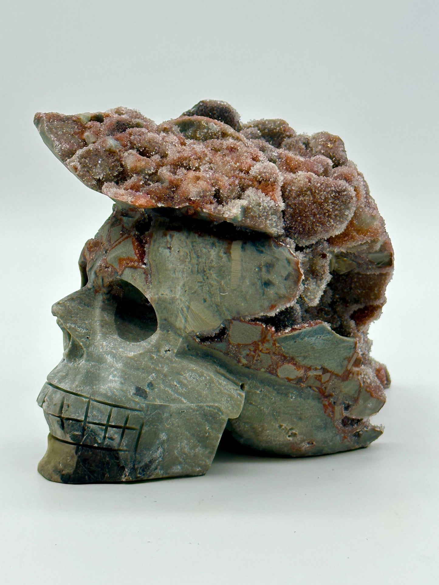 Druzy Large Red Sphalerite Skull Carving, Crystal skull, Large Hand Carved 6" Reiki, Chakra Stone