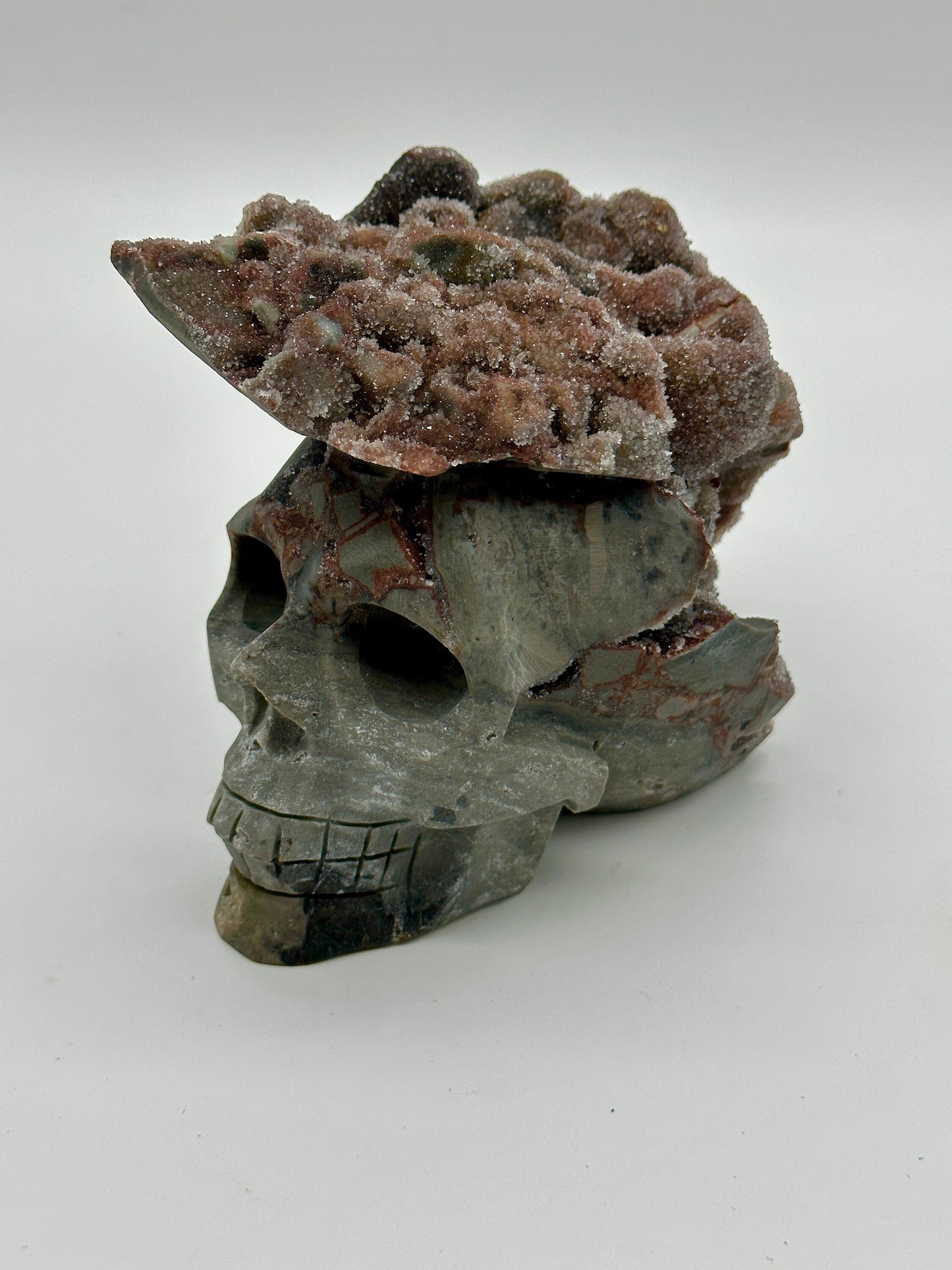 Druzy Large Red Sphalerite Skull Carving, Crystal skull, Large Hand Carved 6" Reiki, Chakra Stone