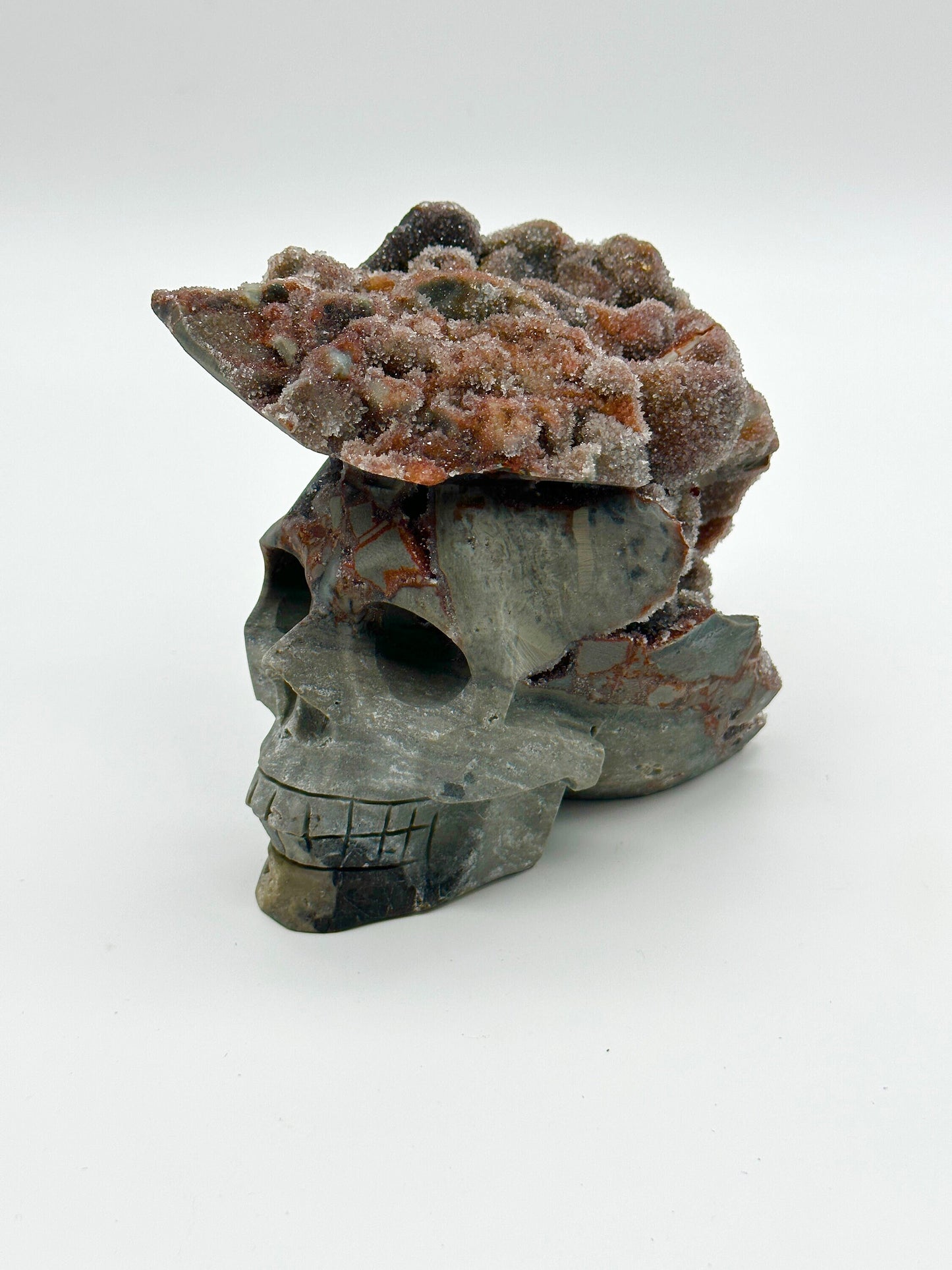 Druzy Large Red Sphalerite Skull Carving, Crystal skull, Large Hand Carved 6" Reiki, Chakra Stone