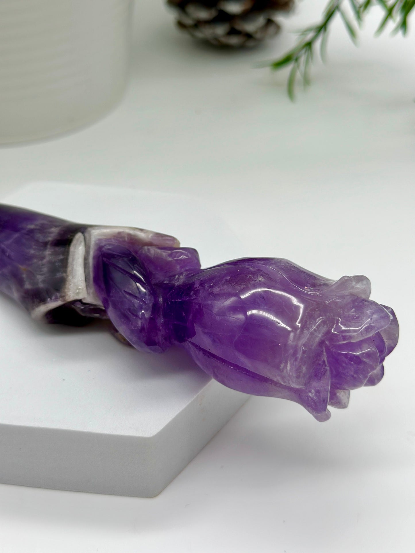 Amethyst Rose wand hand-carved from Bahia, Amethyst Root Generator Amethyst Wand, Amethyst Wand, amethyst scepter, Perfect gift