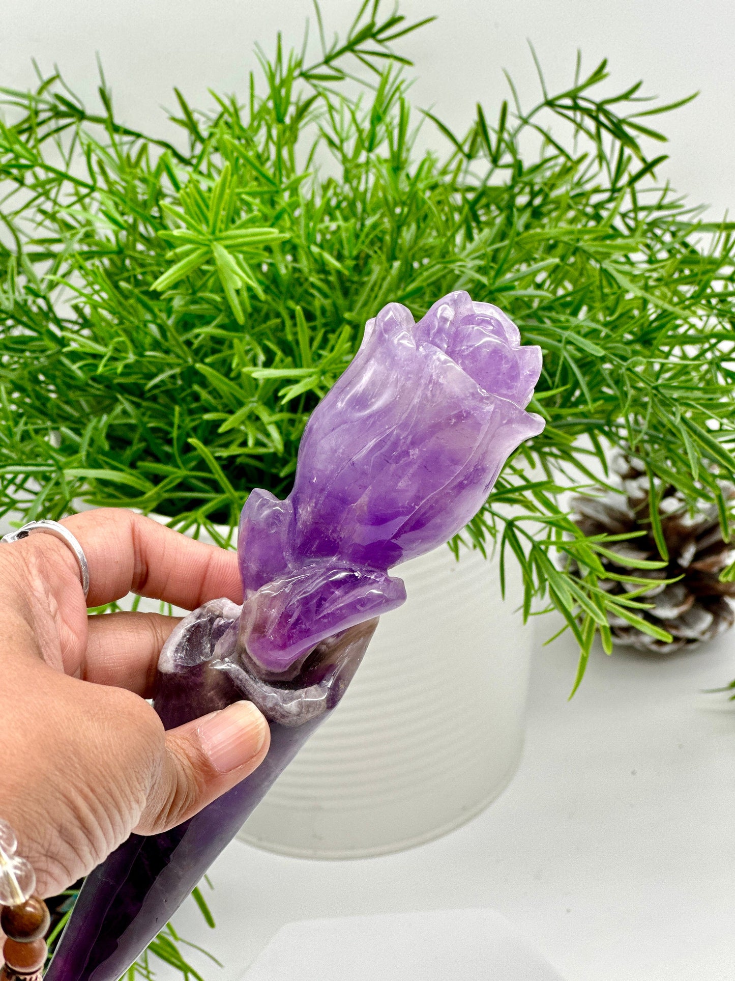 Amethyst Rose wand hand-carved from Bahia, Amethyst Root Generator Amethyst Wand, Amethyst Wand, amethyst scepter, Perfect gift