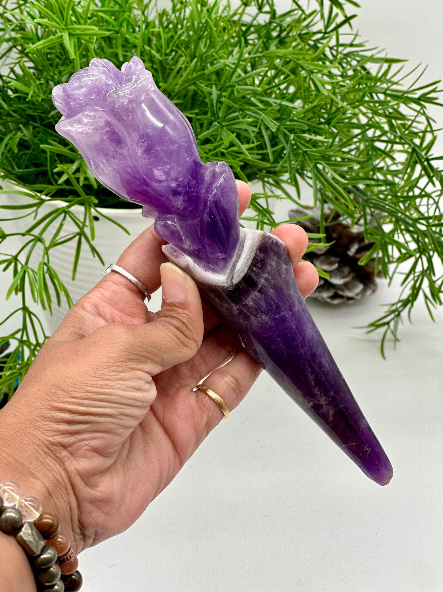 Amethyst Rose wand hand-carved from Bahia, Amethyst Root Generator Amethyst Wand, Amethyst Wand, amethyst scepter, Perfect gift