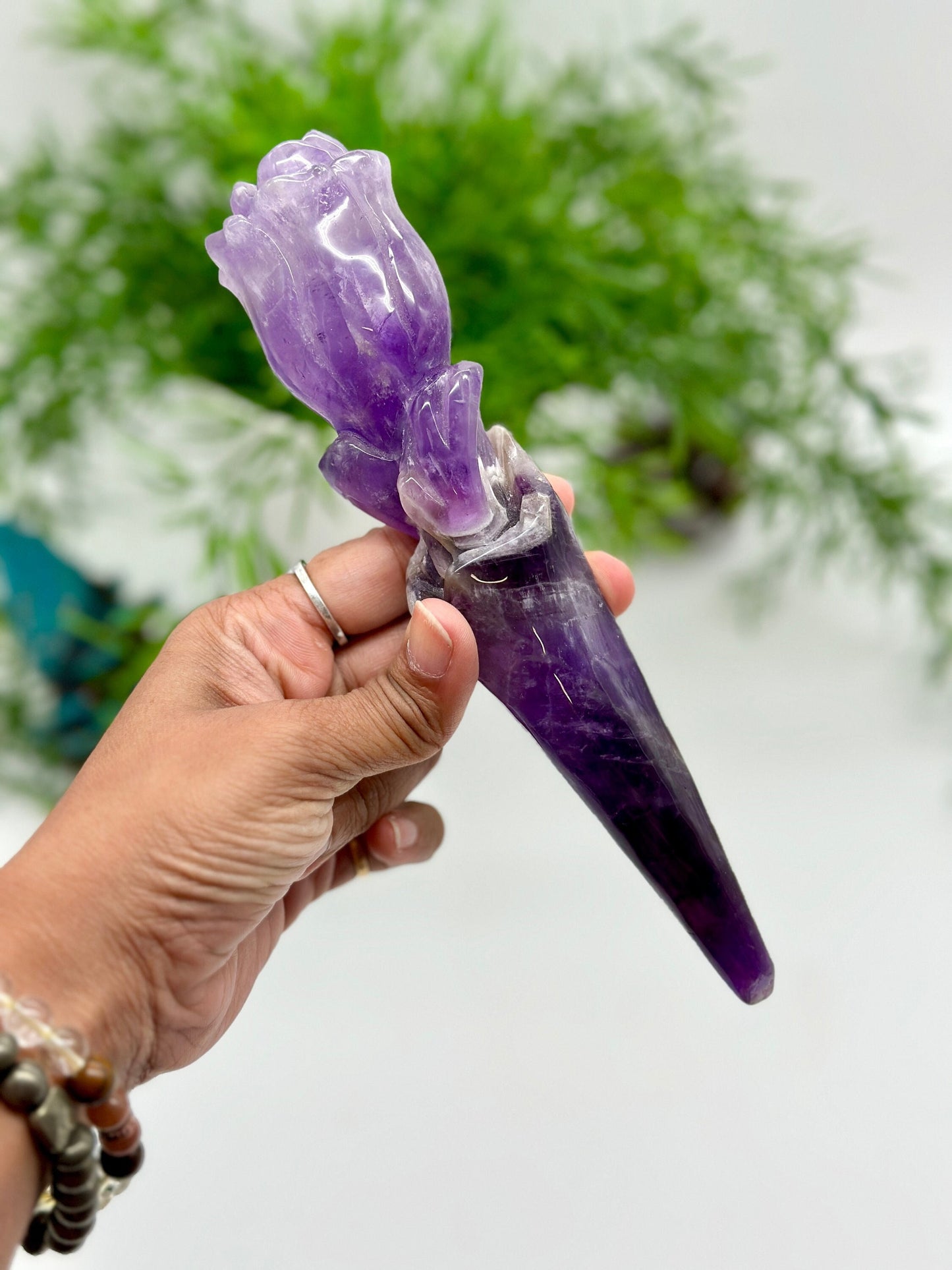 Amethyst Rose wand hand-carved from Bahia, Amethyst Root Generator Amethyst Wand, Amethyst Wand, amethyst scepter, Perfect gift