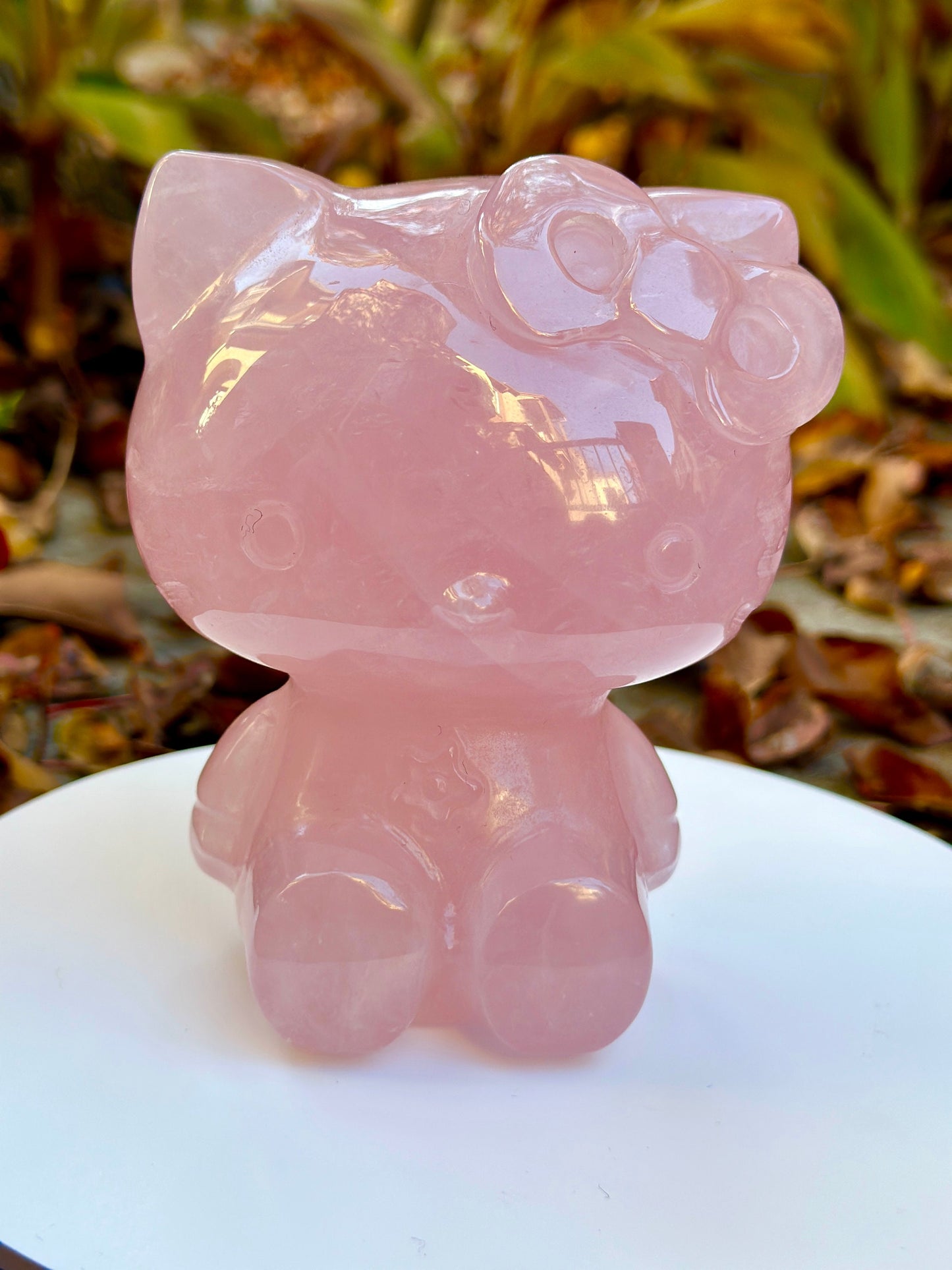 Mozambique Rose Quartz Hello Kitty Carving| Natural Rose Quartz Hello Kitty Carving, Extra Large and Hand Carved - 1.4kg and 5.5 inches tall