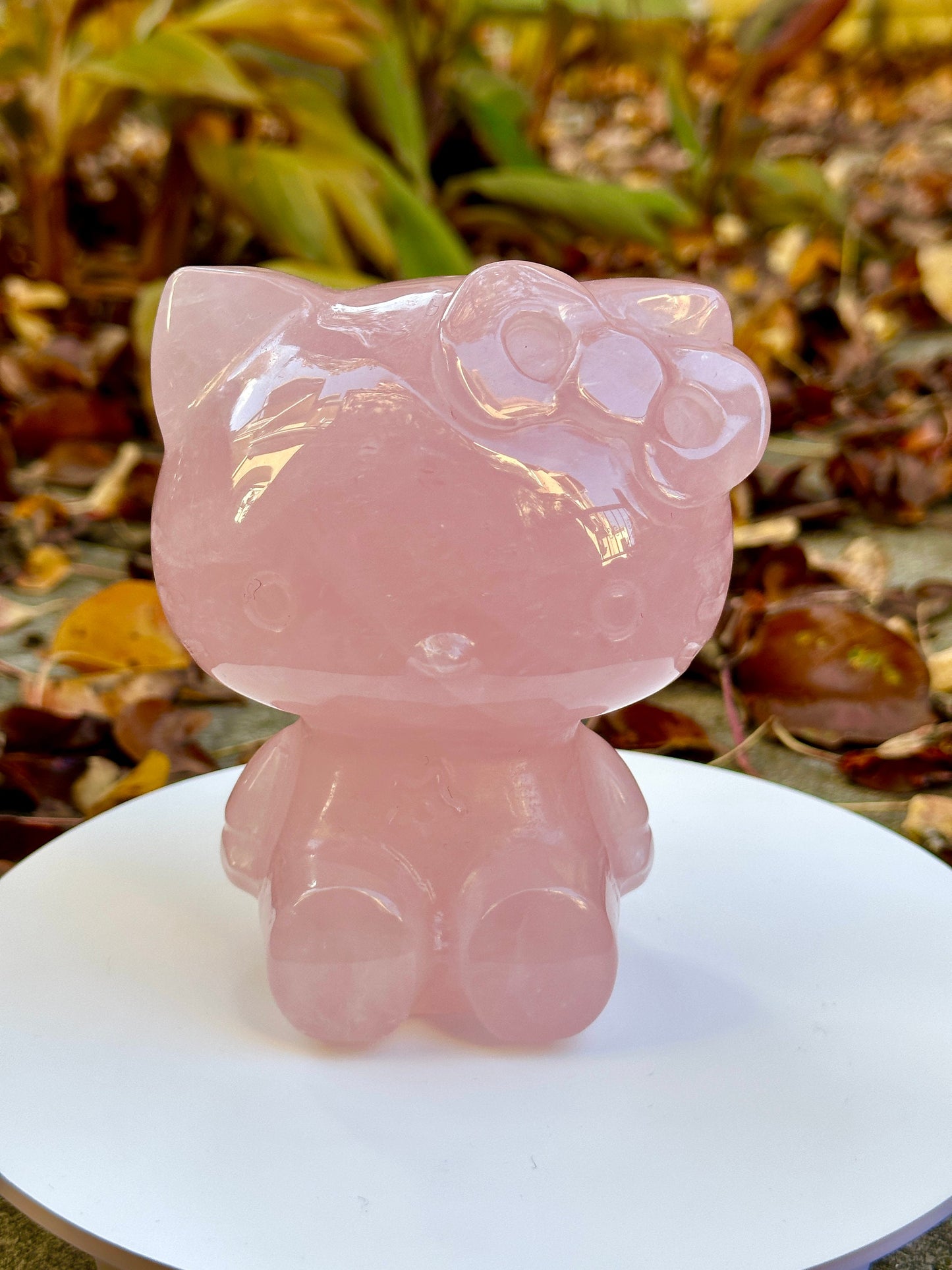 Mozambique Rose Quartz Hello Kitty Carving| Natural Rose Quartz Hello Kitty Carving, Extra Large and Hand Carved - 1.4kg and 5.5 inches tall