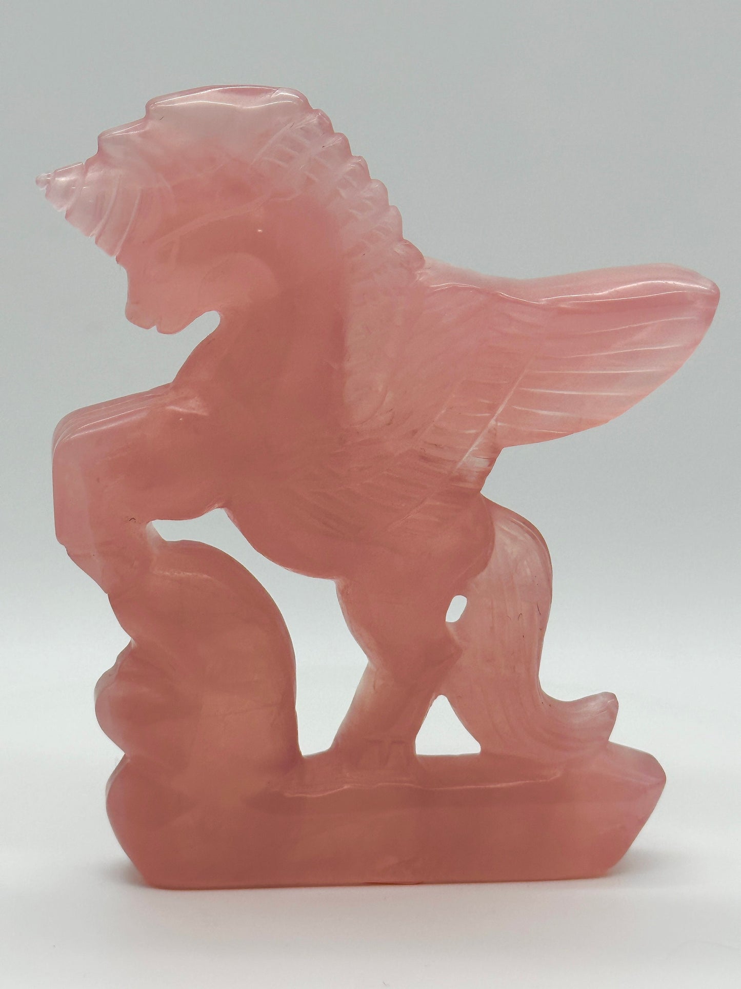 Rose Quartz Flying Unicorn Carving, Rose Quartz Unicorn carving, 5.2 inches tall