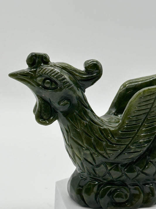 Green Jade Phoenix Carving, Natural Green Jade Statue