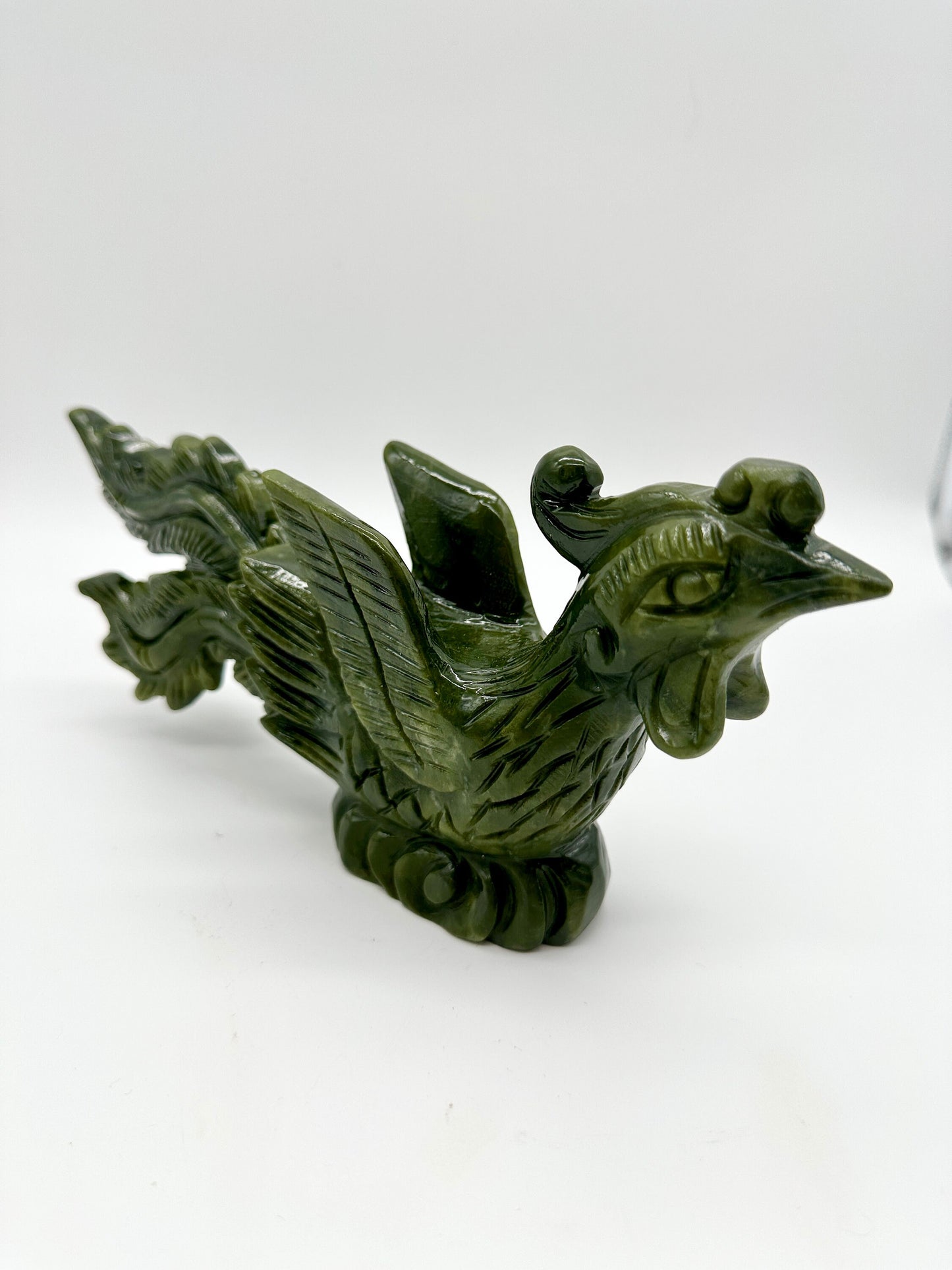 Green Jade Phoenix Carving, Natural Green Jade Statue