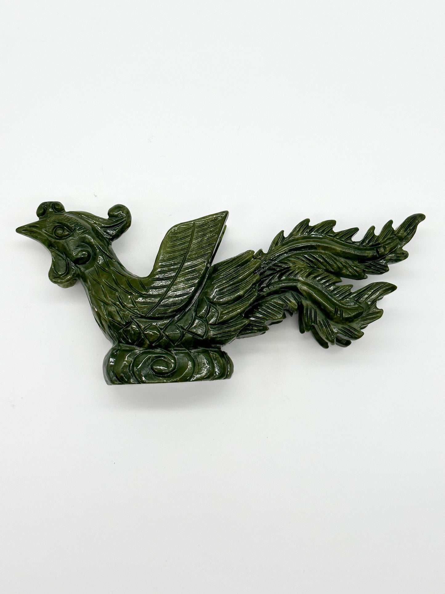 Green Jade Phoenix Carving, Natural Green Jade Statue