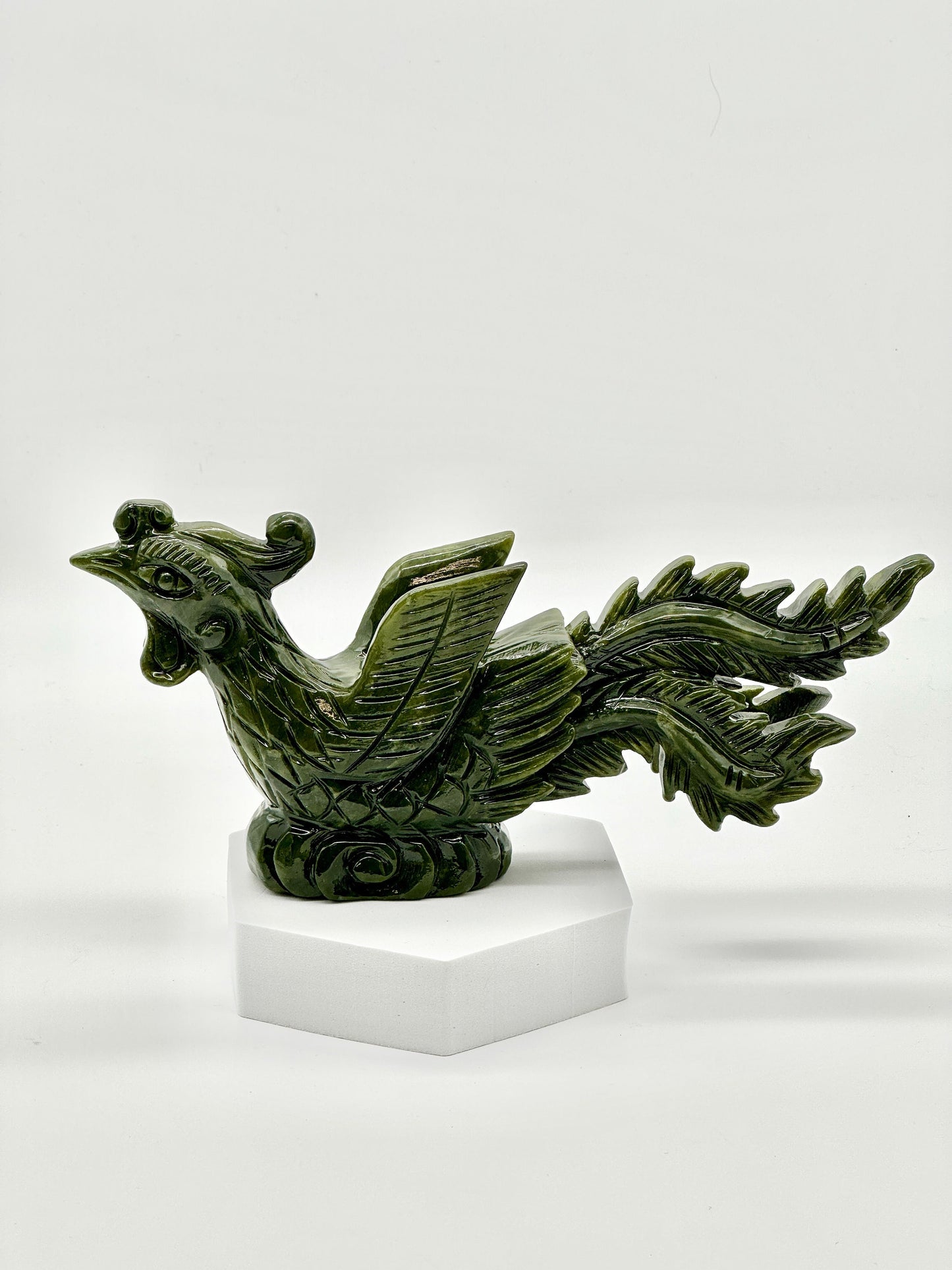 Green Jade Phoenix Carving, Natural Green Jade Statue