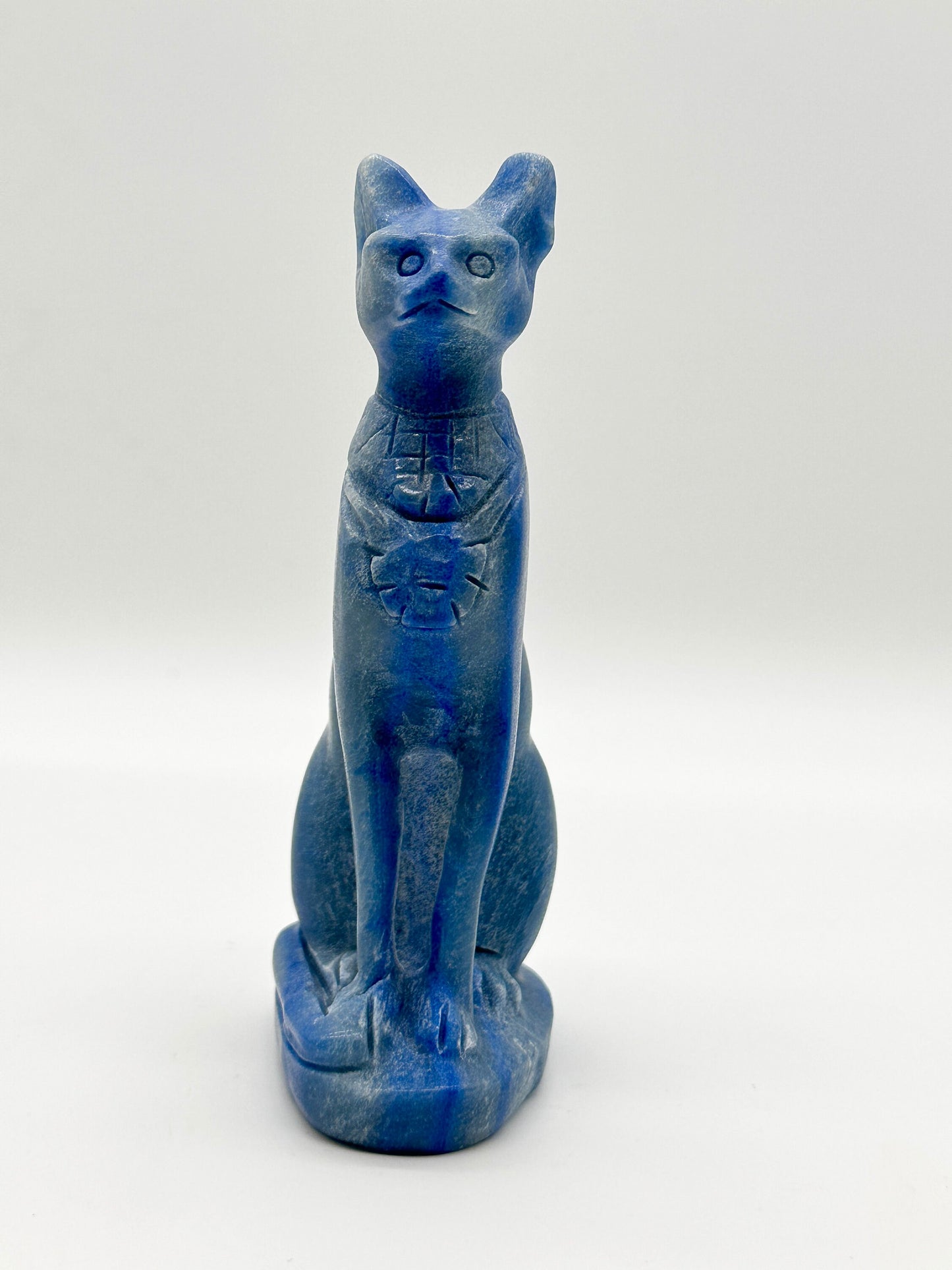 Large Stunning Blue Aventurine Egyptian Cat Carving, Cat Carving, Hand Carved, 9 inches tall