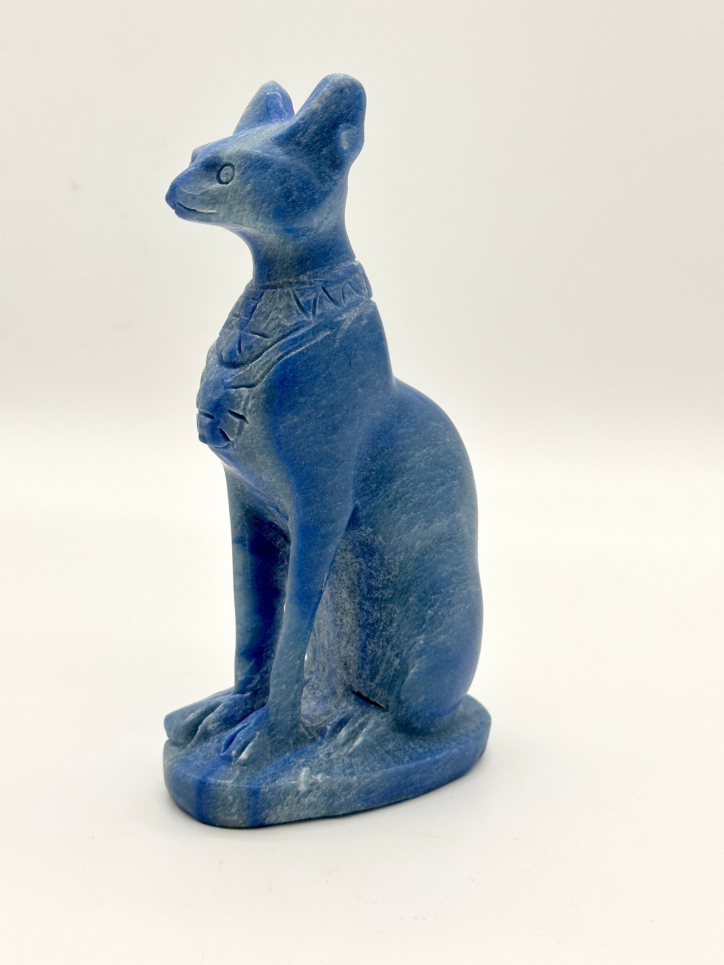 Large Stunning Blue Aventurine Egyptian Cat Carving, Cat Carving, Hand Carved, 9 inches tall