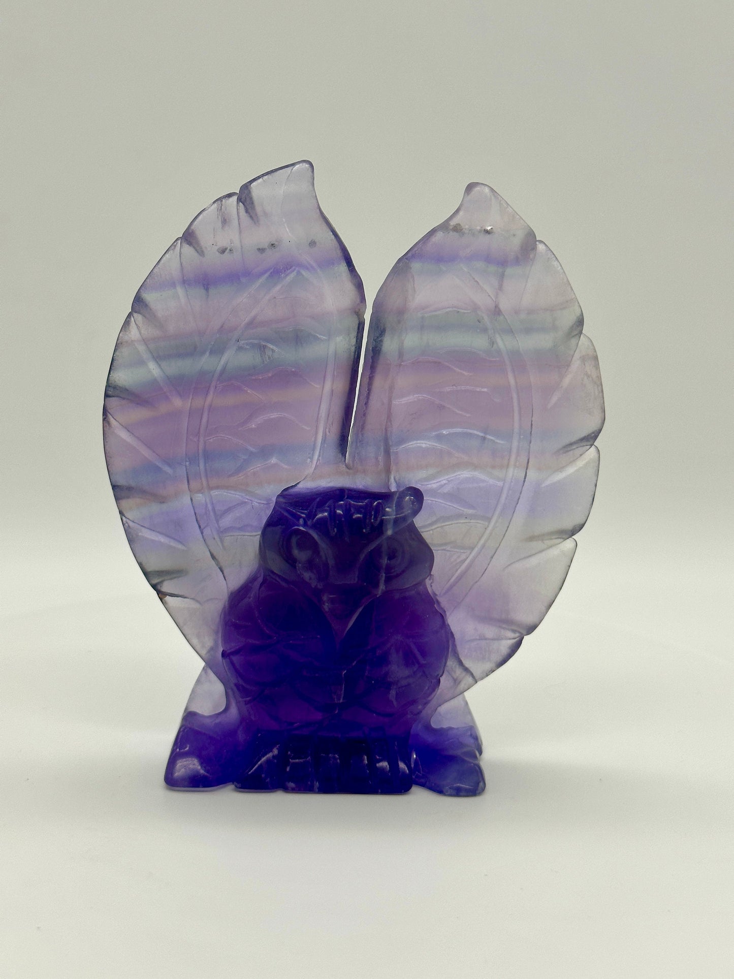 Purple Fluorite Owl Carving, Natural Crystal Owl Statue, Fluorite Carved Animal, Owl Figurine Crystals - Home Office Desk Decor Gift